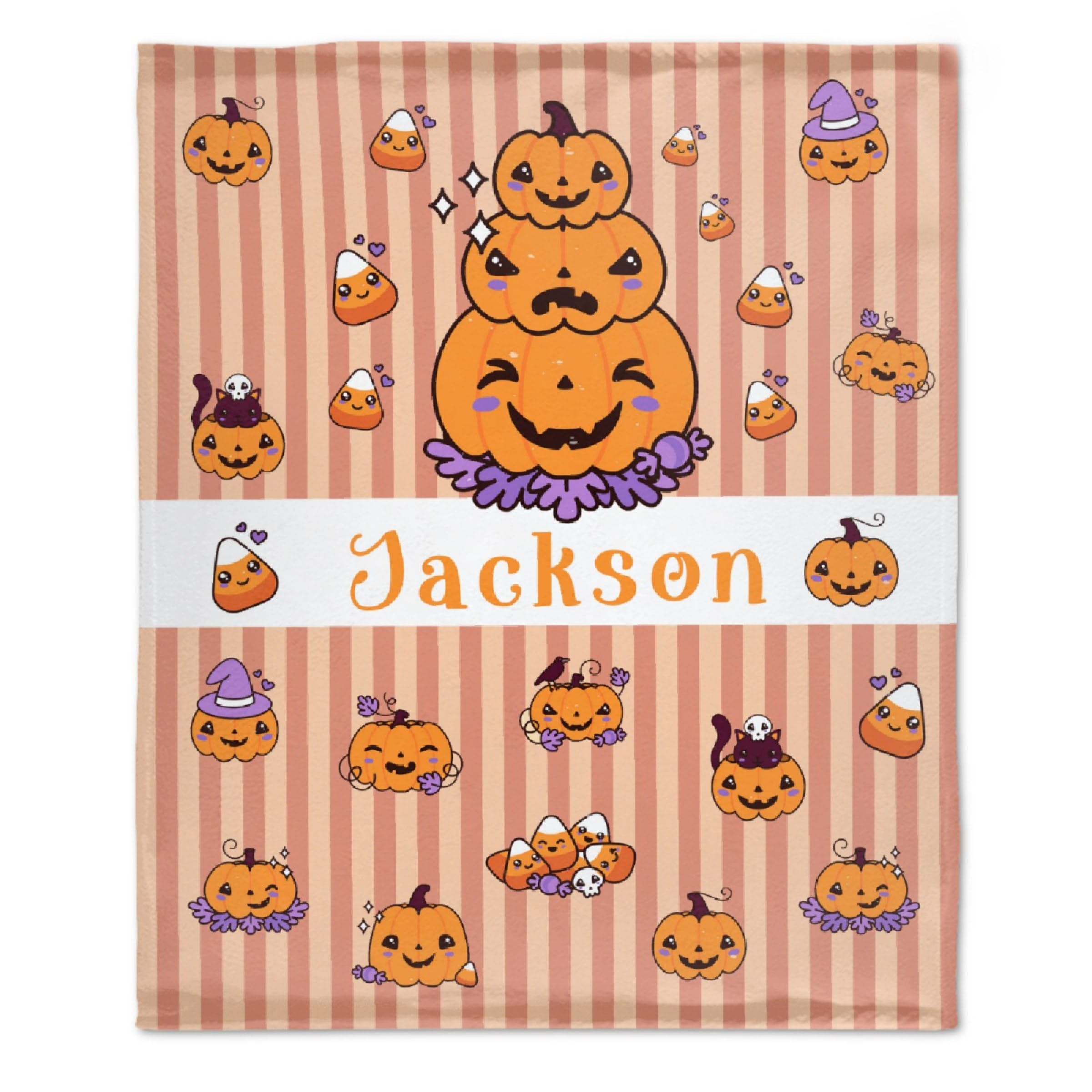 Todeyya Personalized Cute Pumpkins Custom Blanket - Name, Soft, Warm - XL 120