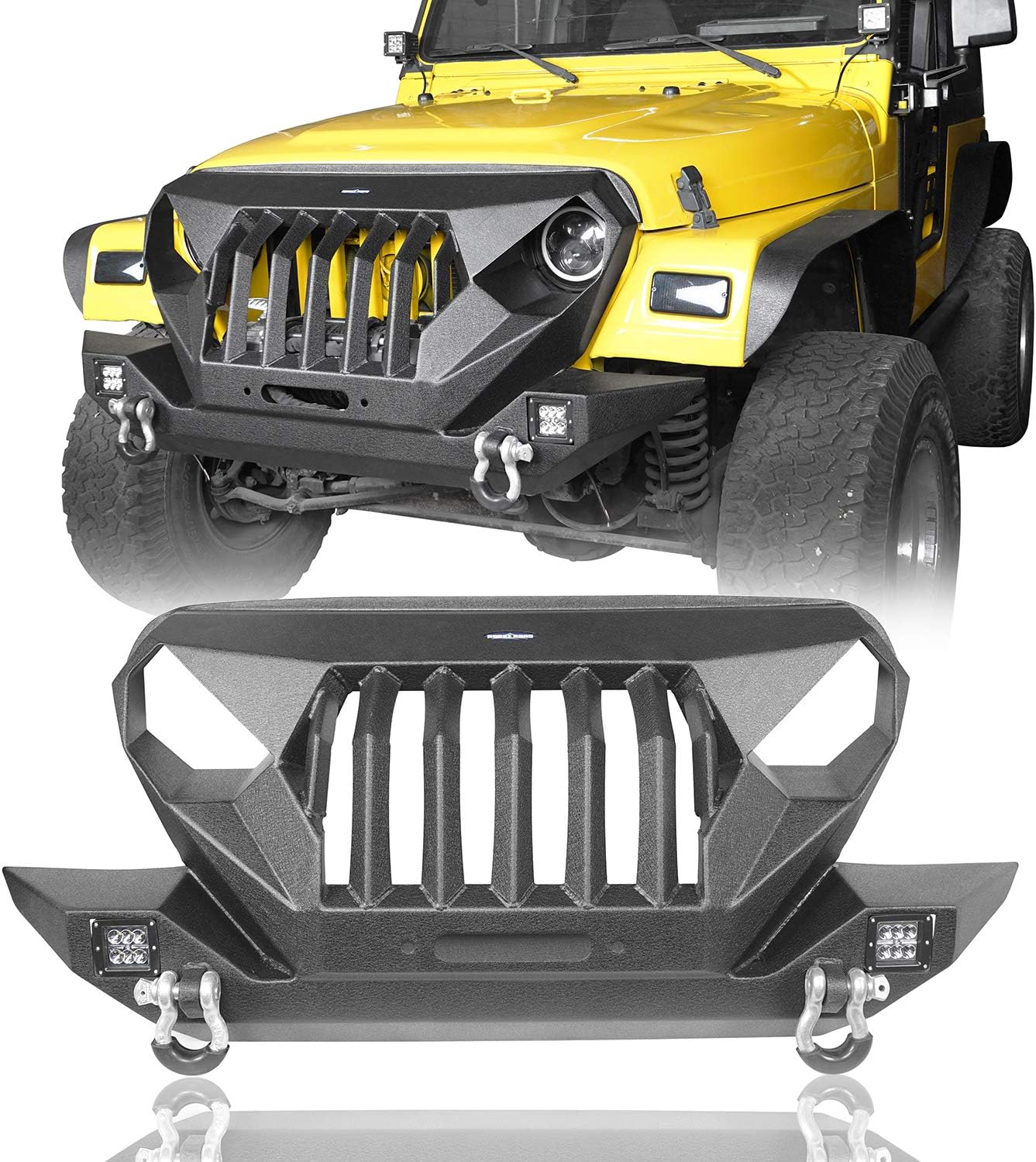 Hooke Road Mad Max Front Bumper Grill w/ 2x 18W LED Lights for 1997-2006 Jeep Wrangler TJ