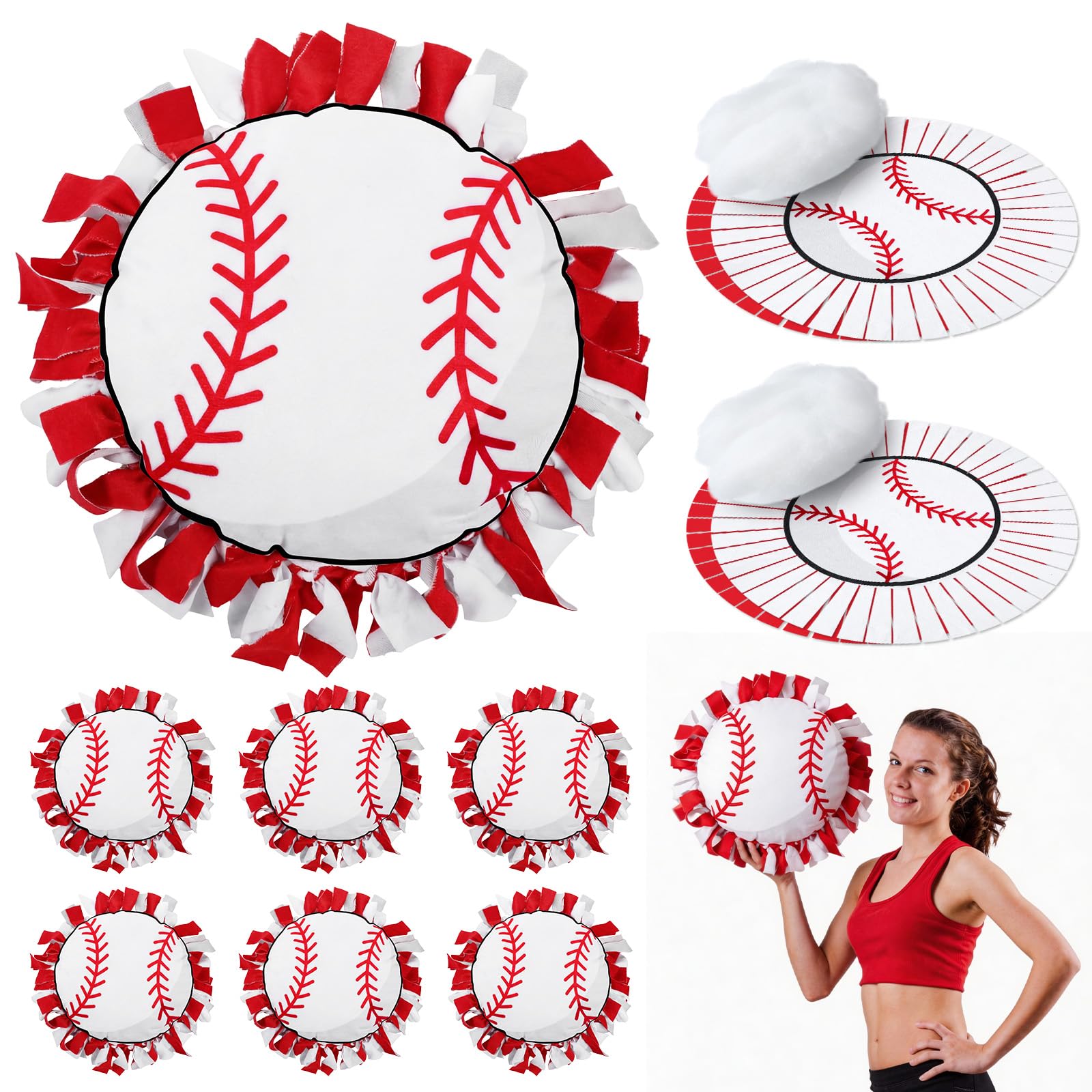 Weysat 6 Sets Baseball Tied Pillow Craft Kit DIY Orange Red White Baseball Shaped Pillow Craft Gifts with PP Cotton for Sports Theme Party Game Day Room Decor VBS School Favors Classroom Giveaways
