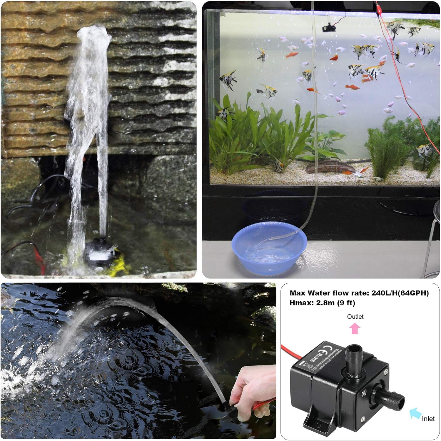 2 Pack DC 12V Mini Submersible Water Pump 63 Gallon for Aquarium Fish Tank Hydroponic Fountains