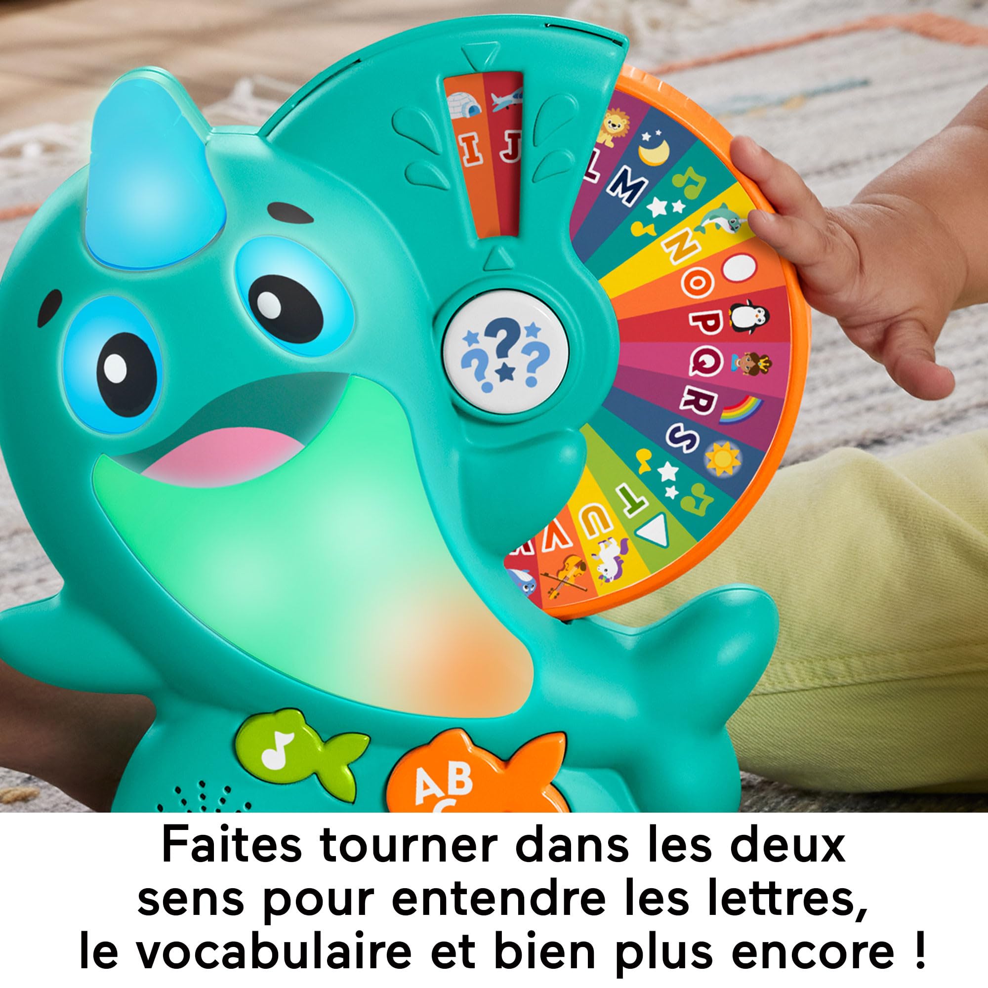 Fisher-Price Jouet Linkimals Solal Le Narval - Jeu Interactif pour Bébé 18 Mois et Plus - Jouet Educatif Musical et Lumineux pour Apprendre Les Chiffres et Les Lettres - Version Française, HRC56