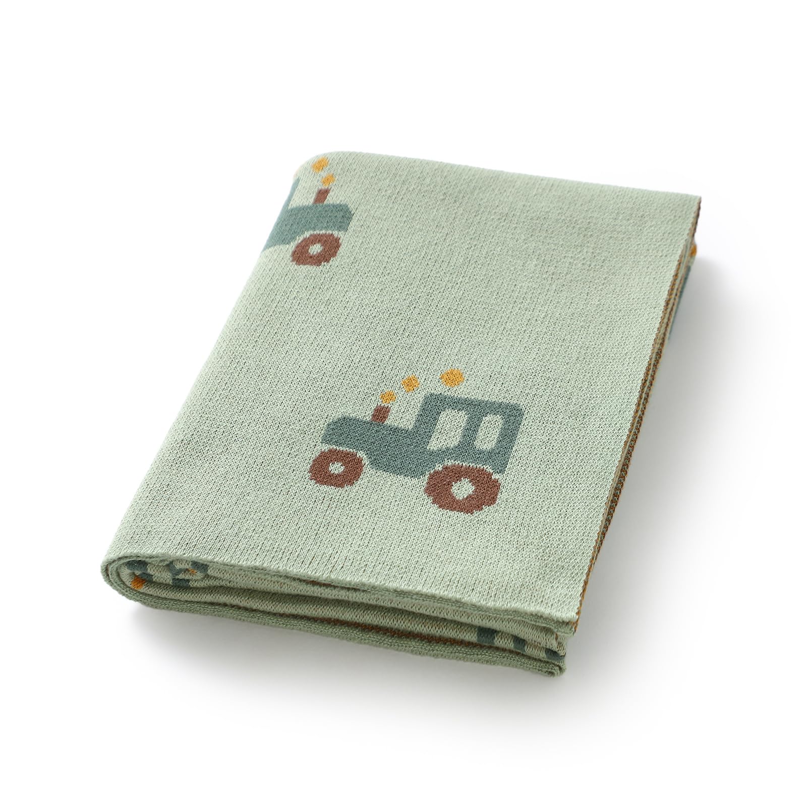LAWKUL Organic Cotton Knitted Baby Blanket, Exquisite Car Jacquard, Soft Newborn Receiving Blanket for Infant Boy Girls Toddler (Light Green)