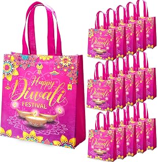20PCS Diwali Gift Bags Happy Diwali Non-woven Gift Bags with Handle Treat Bags Bulk for Indian Light Festival Party Decorations Favors