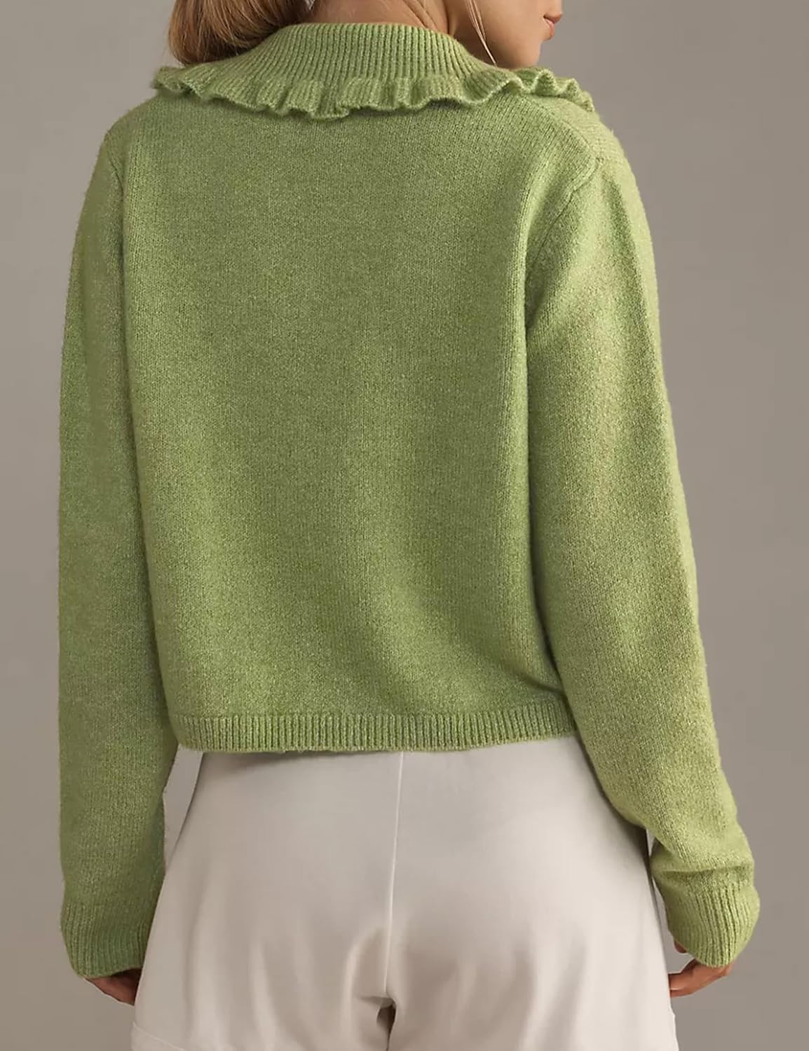 Women's A Line Mini Skirt Drawstring Spoon Neck Long Bell Sleeves Ruffle Hem Knitted Sexy See Through Dress - Image 3