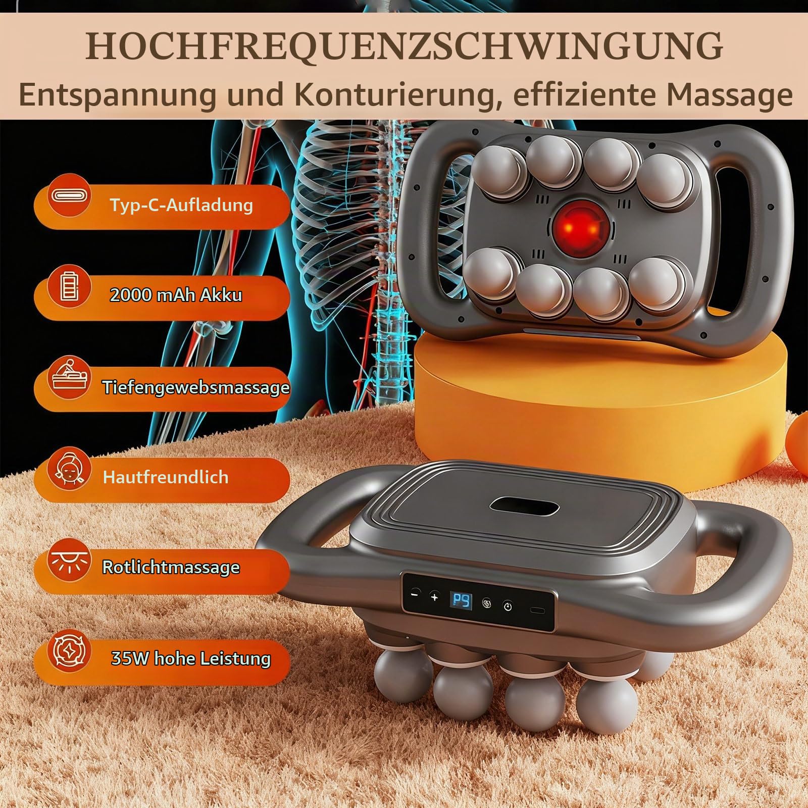 8/16 Köpfe Massagepistole Tiefengewebe, 3 Modi 30 Geschwindigkeiten Muskelmassagepistole, Typ-C Aufladen Elektrische Handmassagegeräte, für Home Office Workout Ganzkörper-Muskelmassage (grau-8 Köpfe)