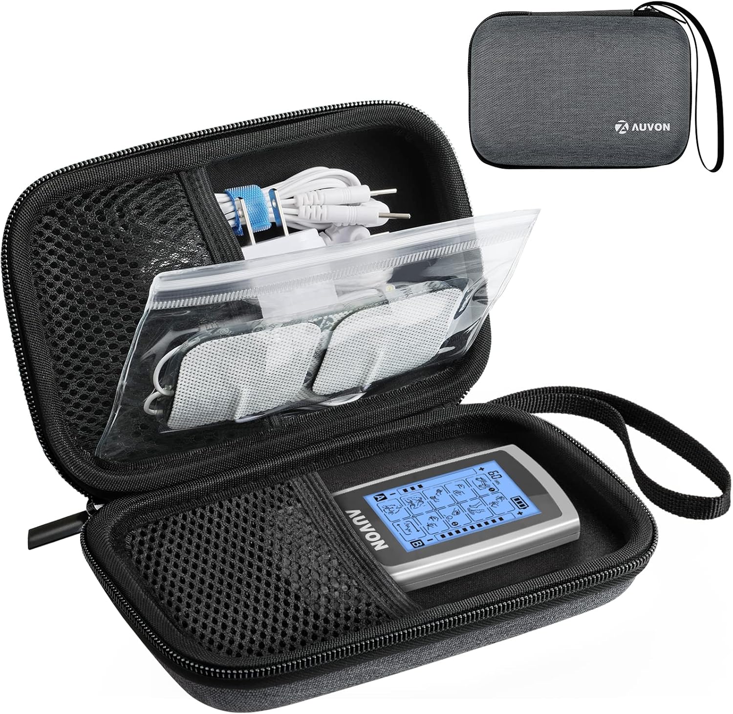AUVON Professional Hard EVA Travel Case with Sealed Bag for TENS Unit & Electrode Pads, Shockproof & Waterproof Carrying Case