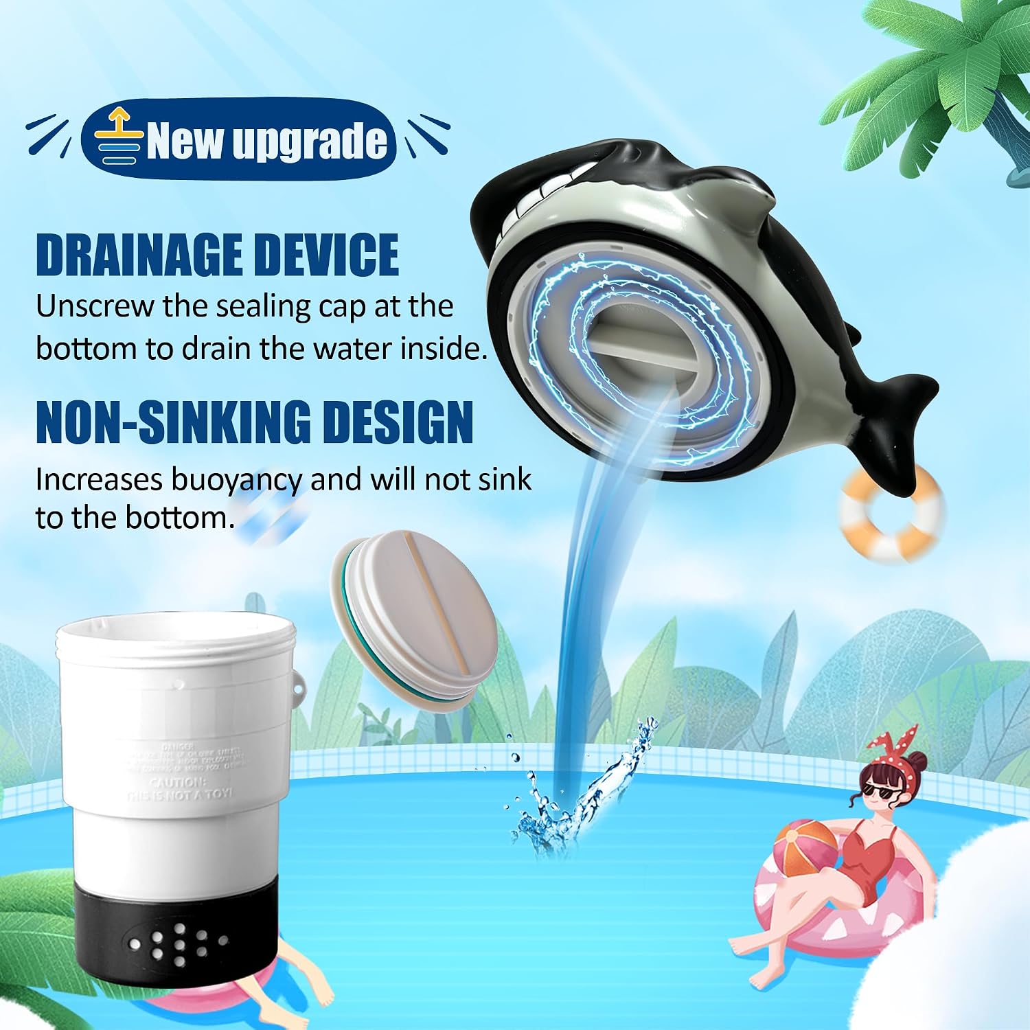 Chlorine Floater, Floating Pool Dispenser, Fits 1/3 Inch Tablet-Shark