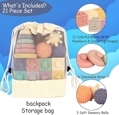 Miniatura 6 de 21 juguetes Montessori para bebés, juguetes de dentición para bebés meses, 6 meses o más, torre apilable de aprendizaje educativo temprano,