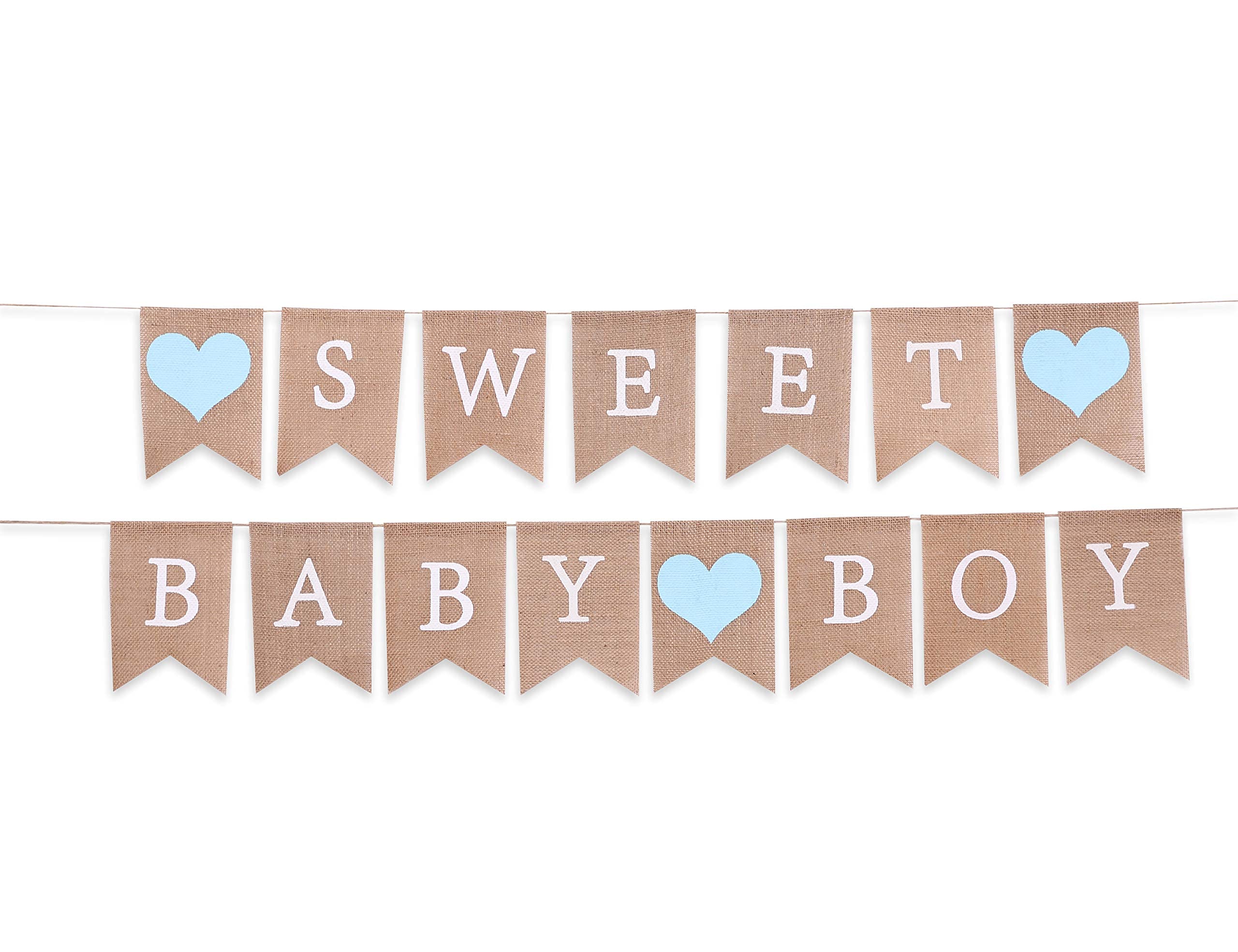 Słodki baner jutowy dla chłopca, słodkie dekoracje na baby shower, rustykalne dekoracje na baby shower, rekwizyty do dekoracji fotograficznej (słodki chłopiec niebieski)