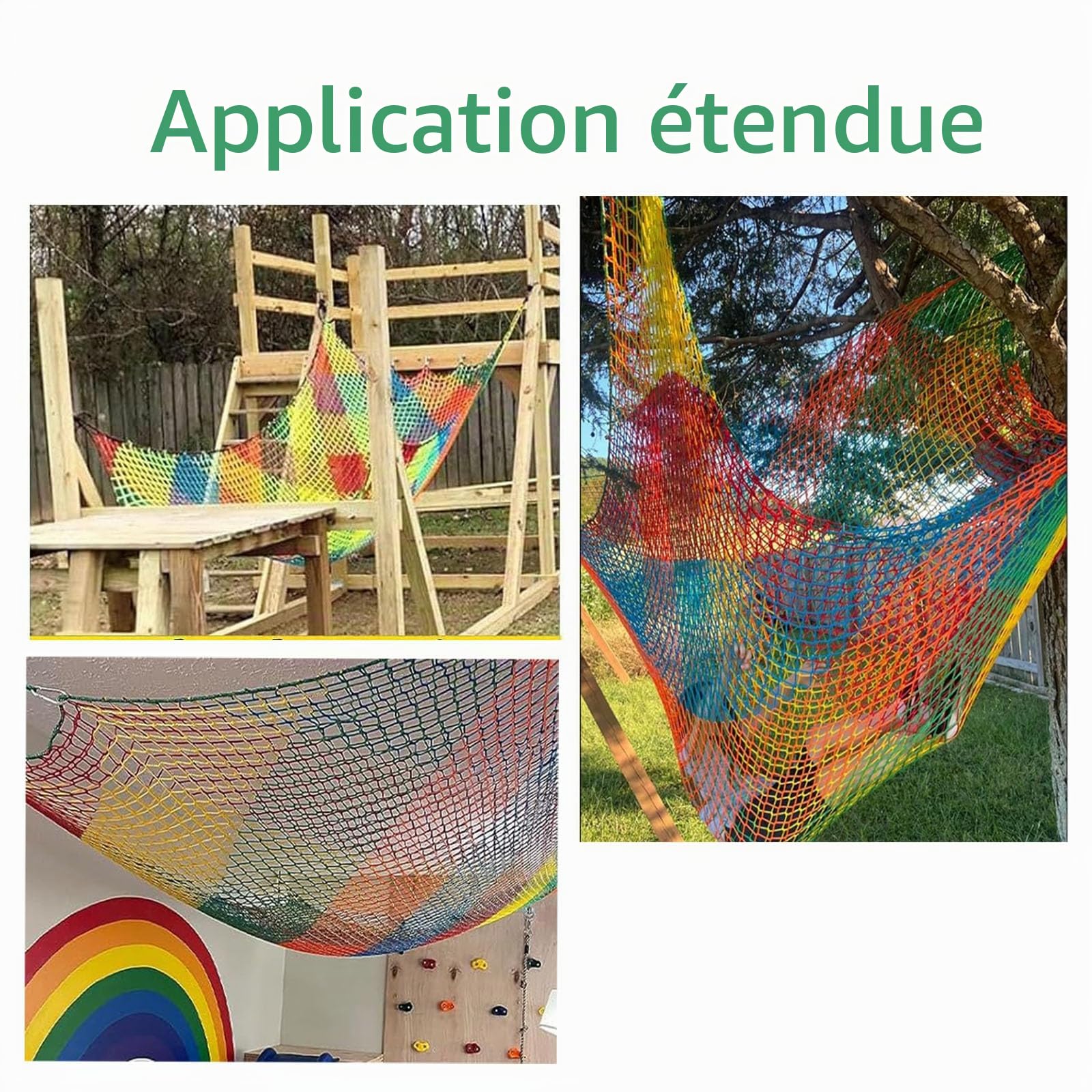 Playground Safety Net d'escalade De Cargaison Filet pour Les Enfants,Net d'escalade à Arrière-Cour Multicolores,Accessoires De Cabane dans Les Arbres (Multicolore, 1x2m)