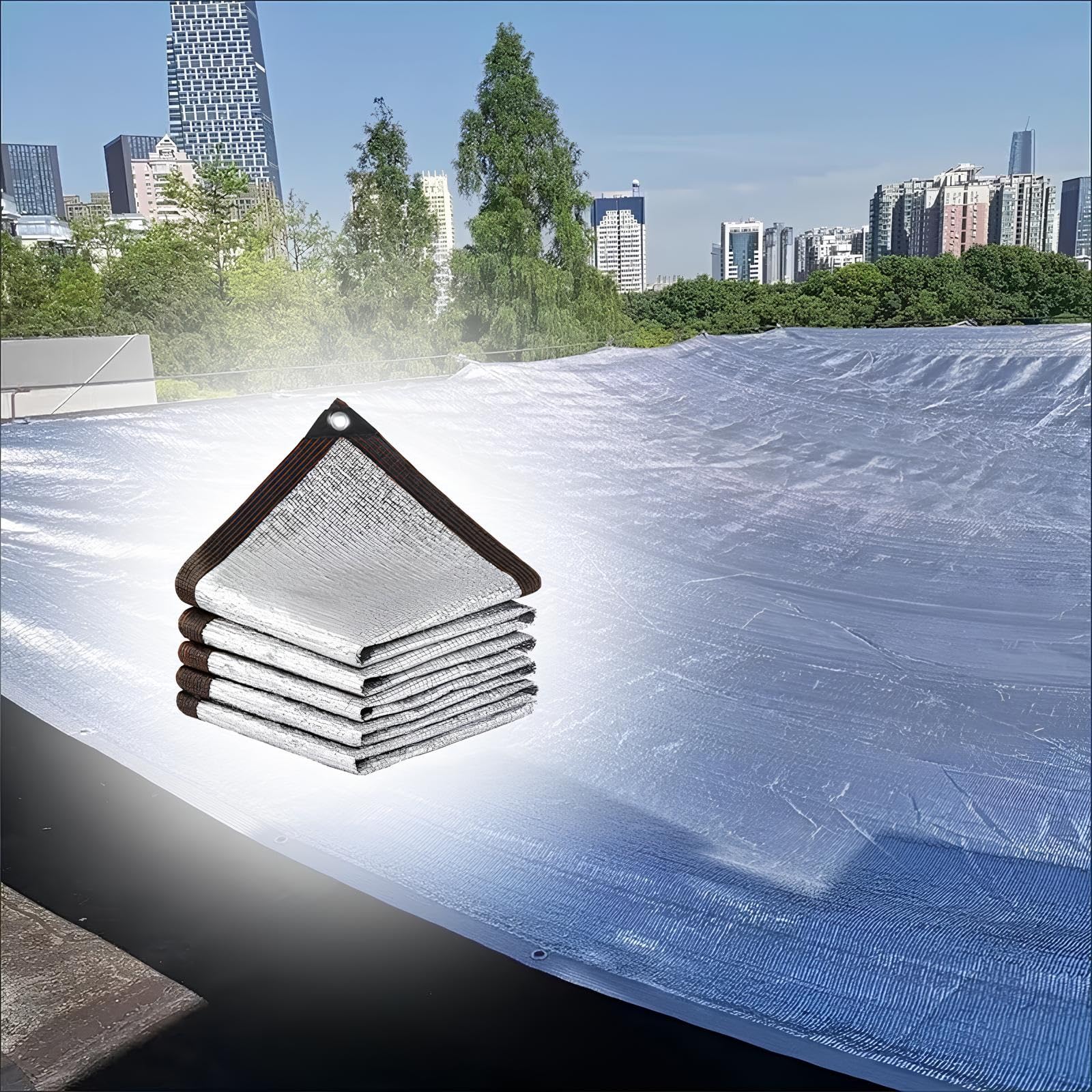 GJZQDKX Reflective Aluminet Shade Cloth - 98% UV Protection Heat-Reflective Silver Cover with Grommets for Greenhouse Patio Carport - 5.0x9.0m (16.4x29.5ft)