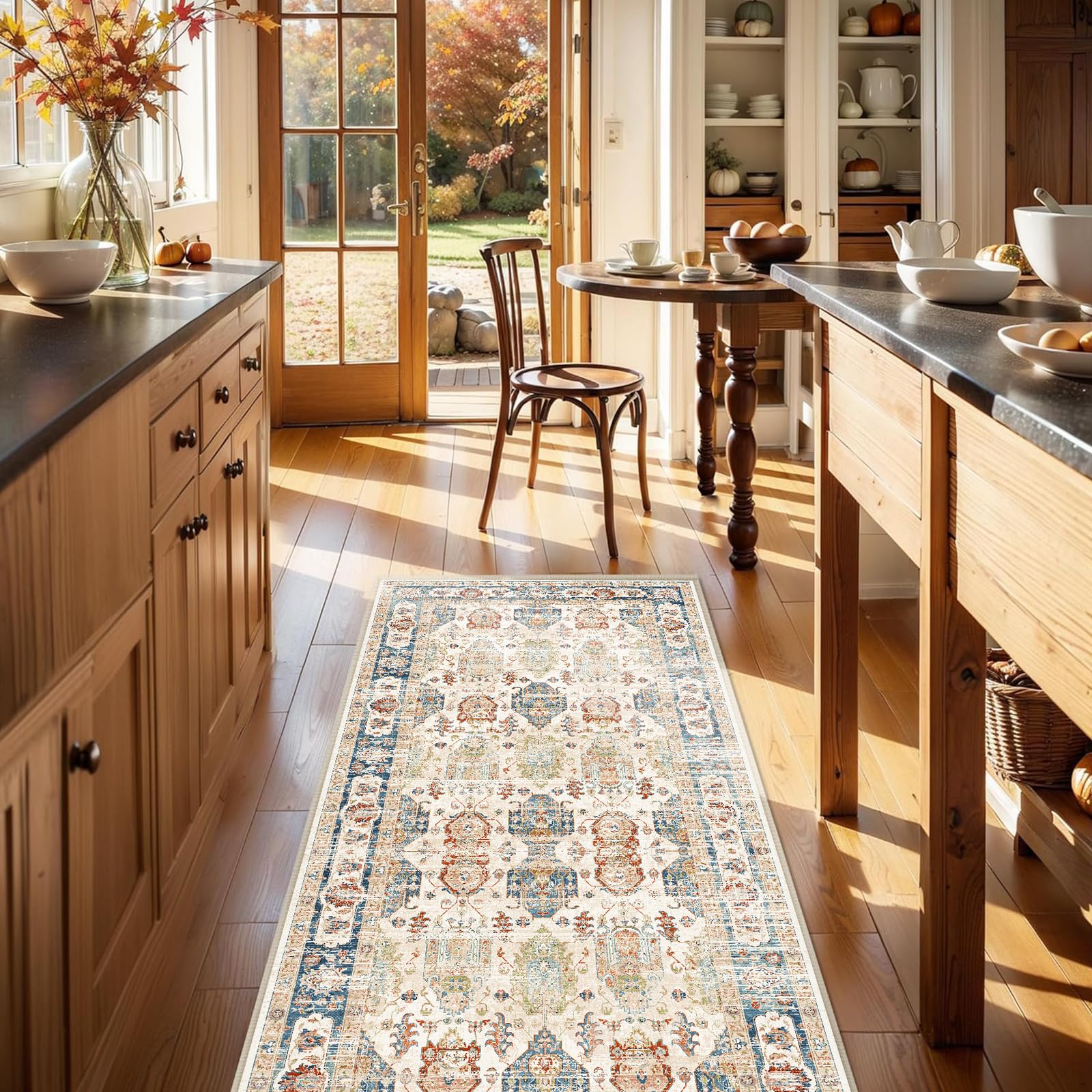 Cycleader 60x180cm Non-Slip Washable Runner Rug for Hallway, Vintage Boho Faux Cashmere Carpet Anti-Fatigue Kitchen Rugs Indoor Soft Long Floor Mat Low Pile Runners with Anti-Slip Backing for Bedroom