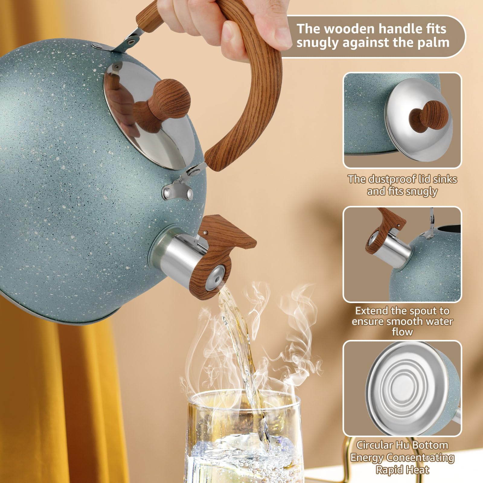 ?Whistling Tea Kettle for Stovetop, 2.6 Quart Stainless Steel Teapot with Stay Cool Handle, Fast Boiling Tea Pot Large Capacity Teapot Stovetop Water Boiler Tea Kettle for Home Kitchen(Blue)