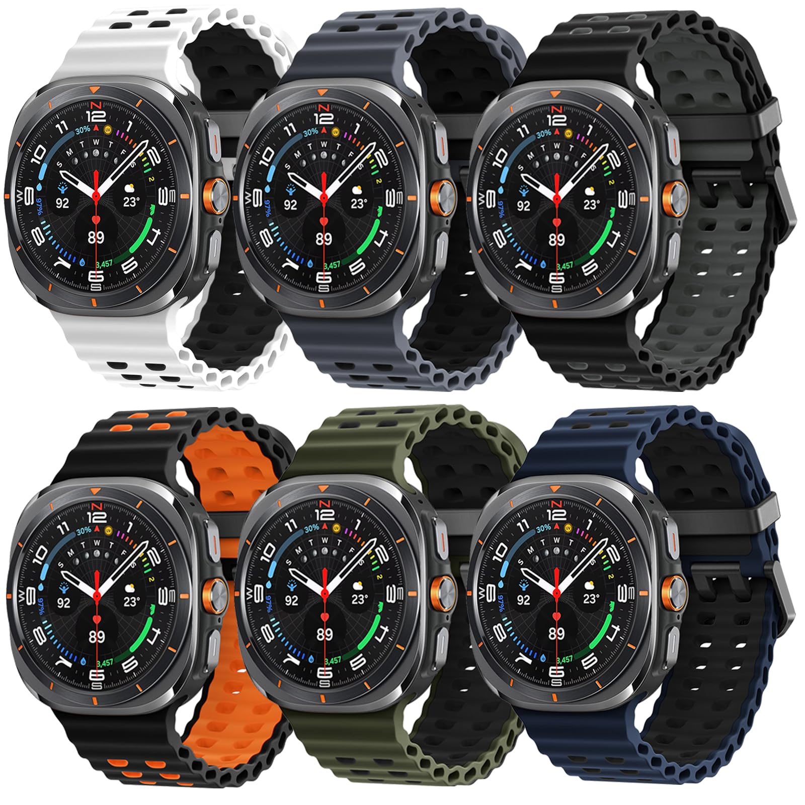 6 Pack Marine Silicone Band for Samsung Galaxy Watch Ultra Bands 47mm Men/Women,Waterproof Soft Sport Strap Compatible with Samsung Watch Ultra Band