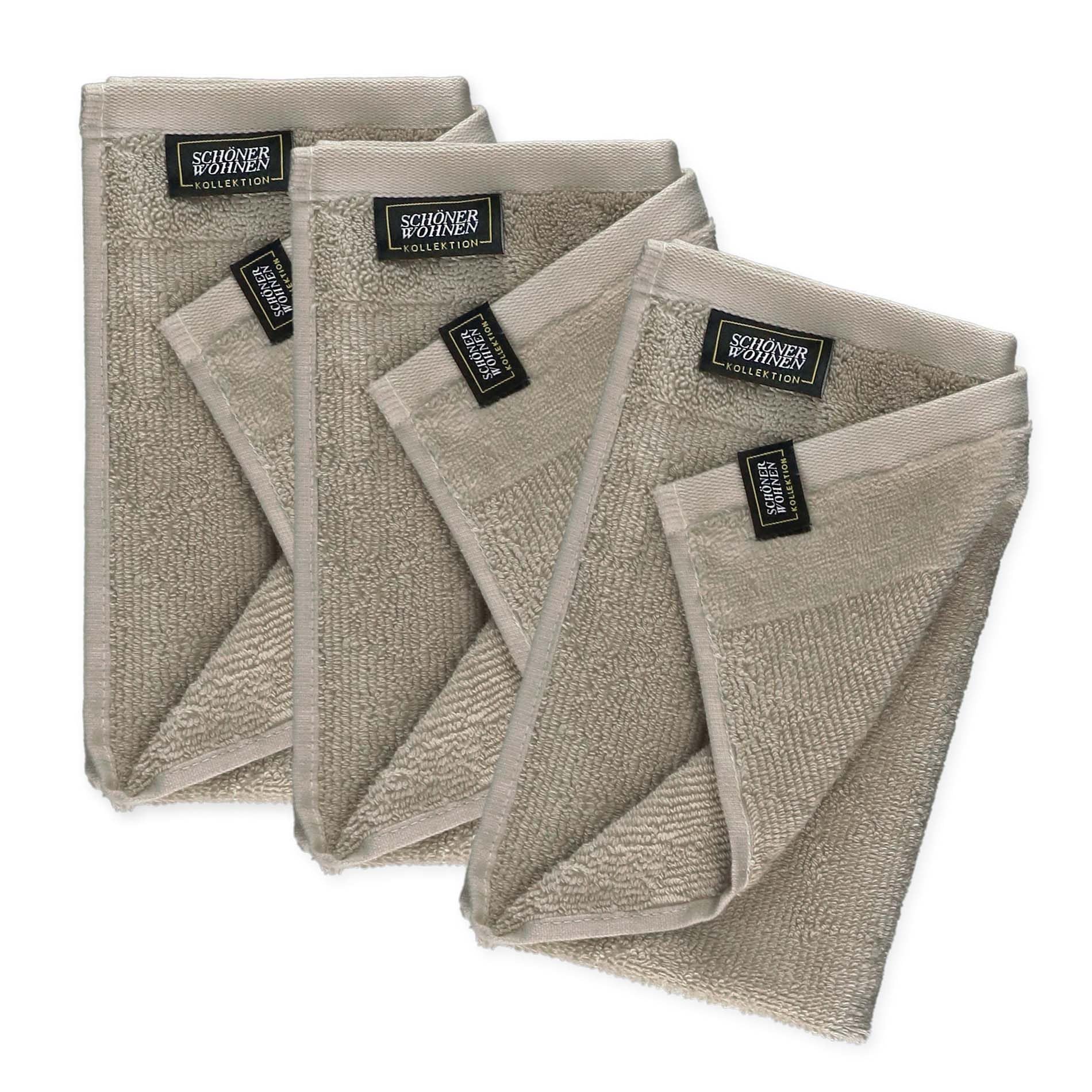 Schöner Wohnen - Asciugamani per ospiti 30x50 cm, color sabbia scuro - Set di asciugamani in spugna da 3 pezzi - Asciugamani in cotone, certificati Öko-Tex - piccoli - per bagno, WC, bambini e