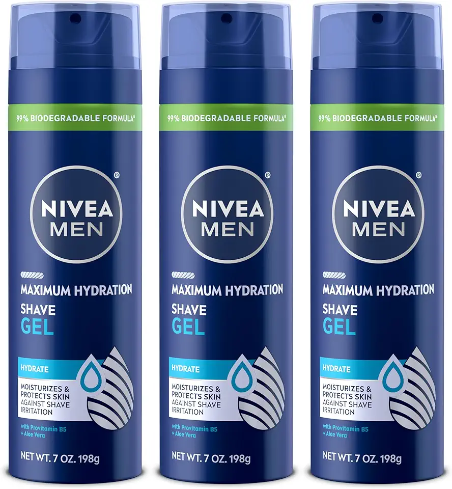 NIVEA MEN Maximum Hydration Shave Gel with Aloe Vera and Provitamin B5, 3 Pack of 7 Oz Cans