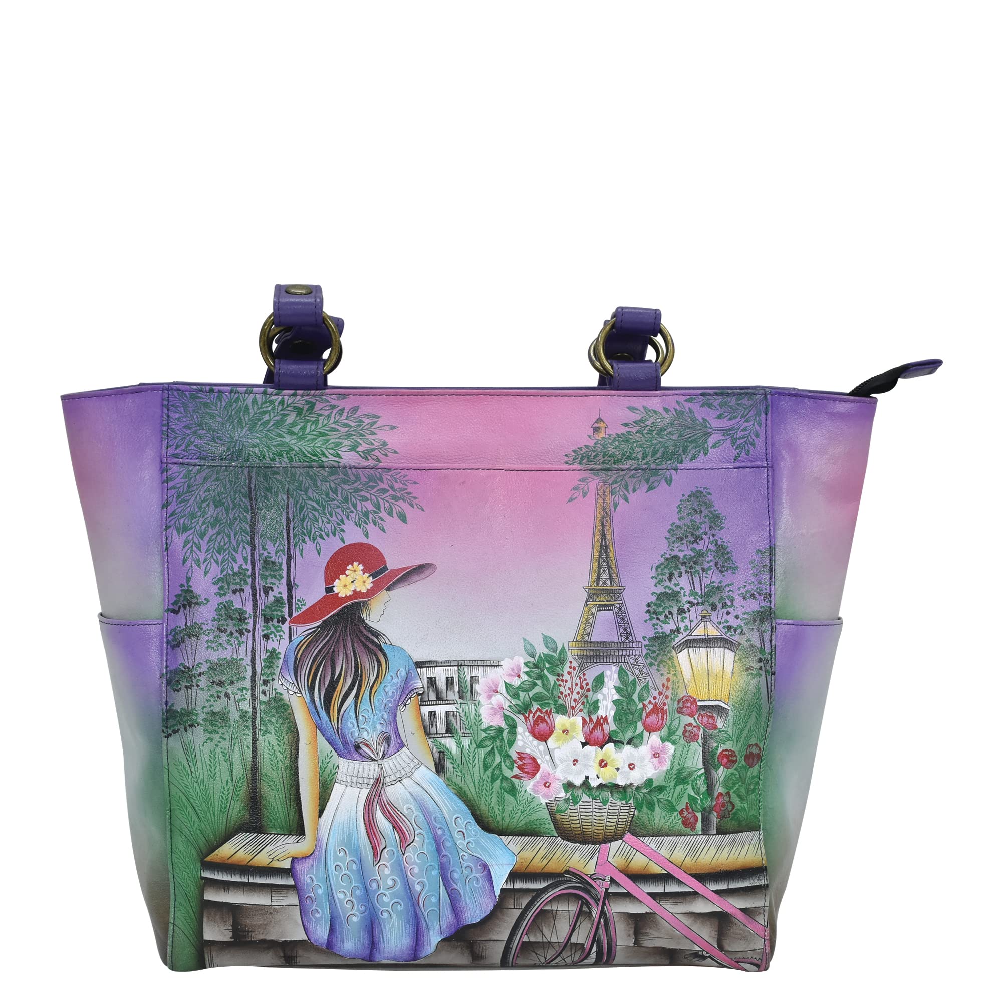 Anna by Anuschka Women's Original Genuine Leather Hand-Painted Large Shoulder Tote - Leather Handbag for Women