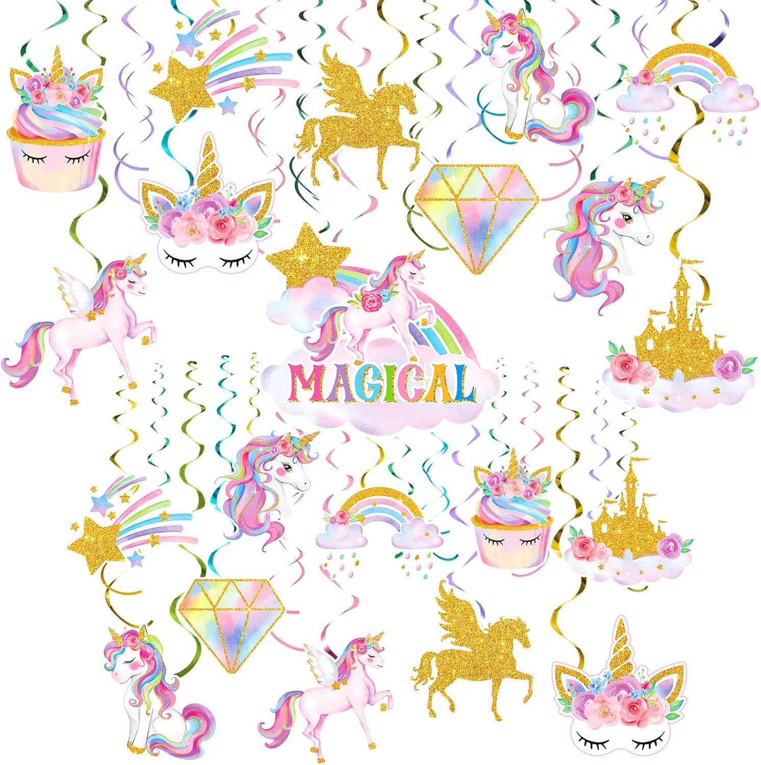 51 Pieces Unicorn Hanging Swirl Decorations Unicorn Party Decorations Unicorn