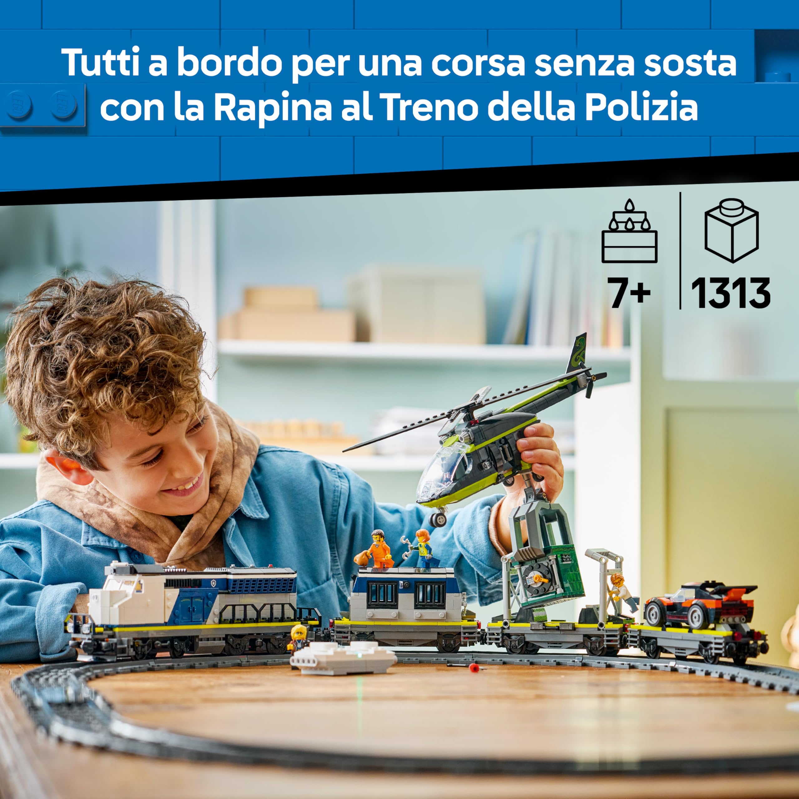 LEGO City Rapina al Treno della Polizia Giocattolo - Modellino di Treno Telecomandato con Binario Circolare, Elicottero, Auto da Rally e 6 Minifigure - Regalo STEM per Bambini da 7 Anni in su - 60508