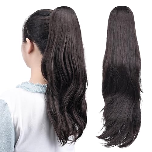Miniatura 1 de HSPJHTM - Extensiones de cabello negro, pinza de extensiones de cola de caballo para mujer, extensiones de cabello rizado de 20 pulgadas,