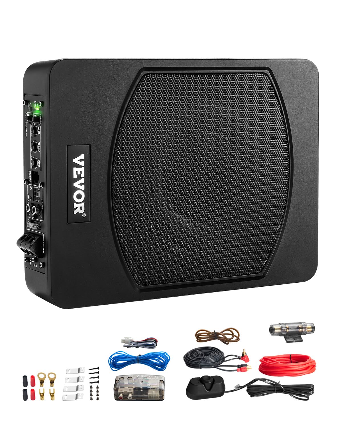 VEVOR Subwoofer auto subwoofer 240 W 254 mm sottile subwoofer auto sotto il sedile sottosistema con amplificatore integrato, ingresso alto/​basso livello e controllo del volume per camion SUV