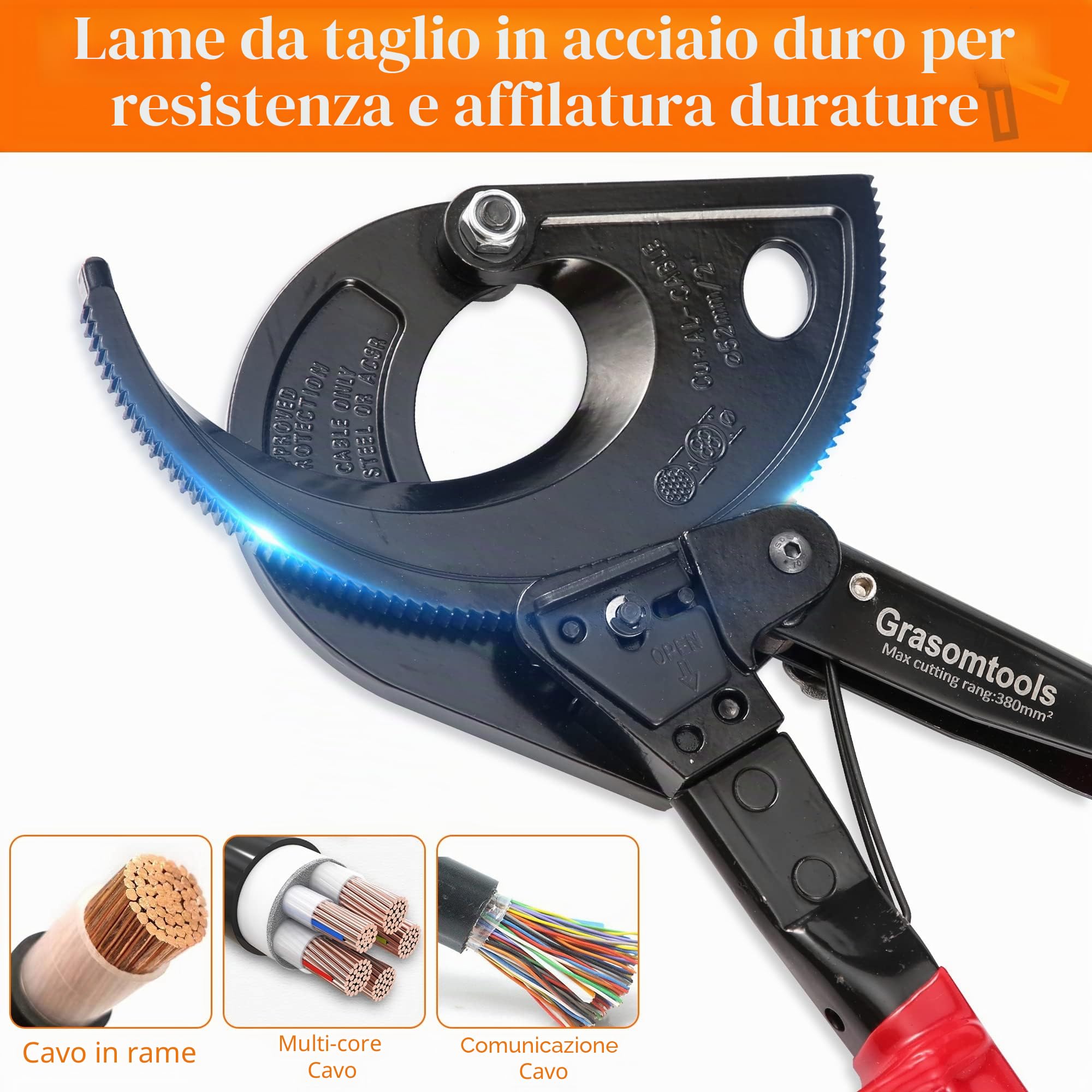 Taglierina per Cavi a Cricchetto HS520A - Heavy Duty Alluminio e Rame, 400 mm²