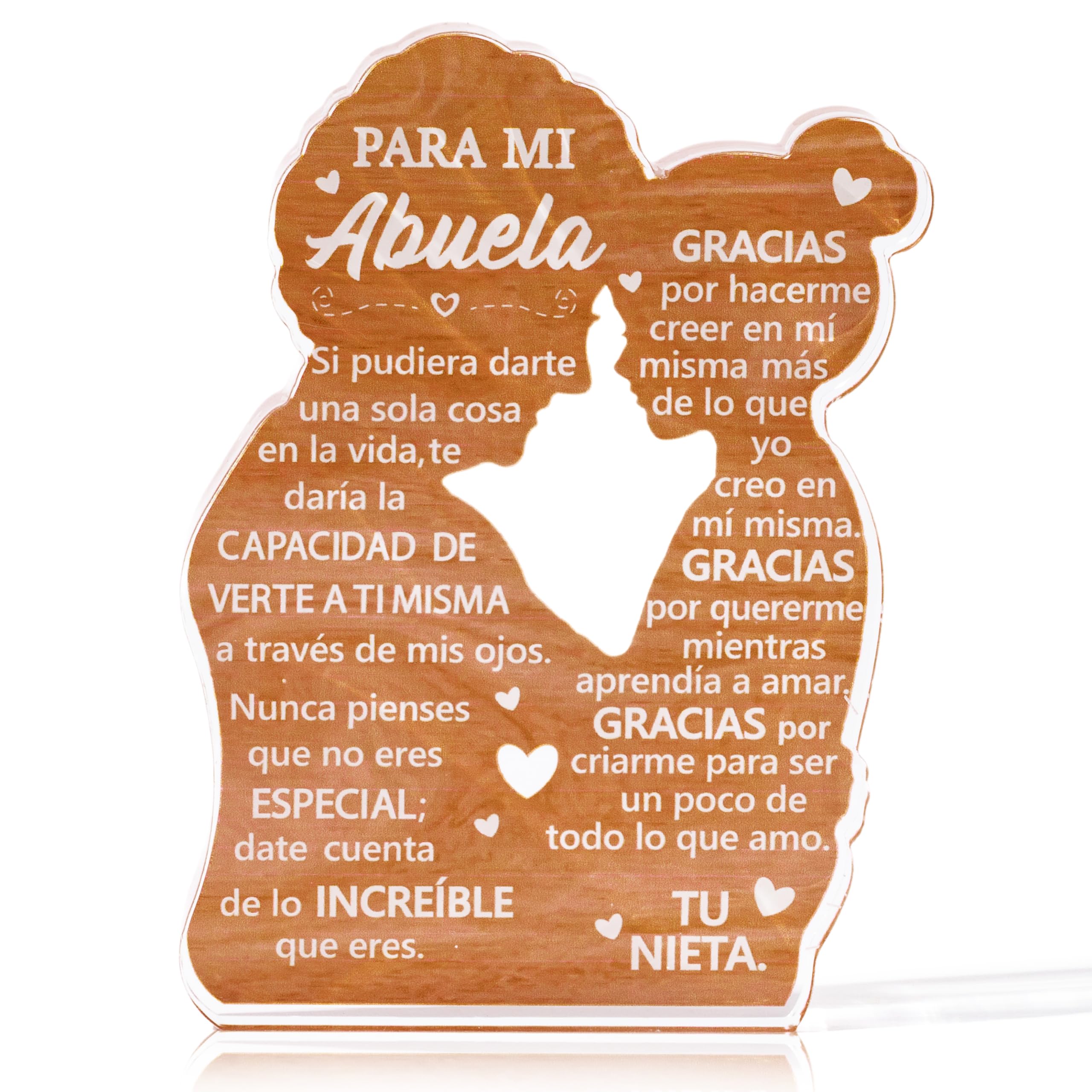 Yopyame Gift for Grandma from Granddaughter - Spanish Abuela Heartwarming Keepsake Grandma Granddaughter Embracing Acrylic Plaque Sign Best Grandmother Ever Gift Regalos para Abuela Birthday Gifts