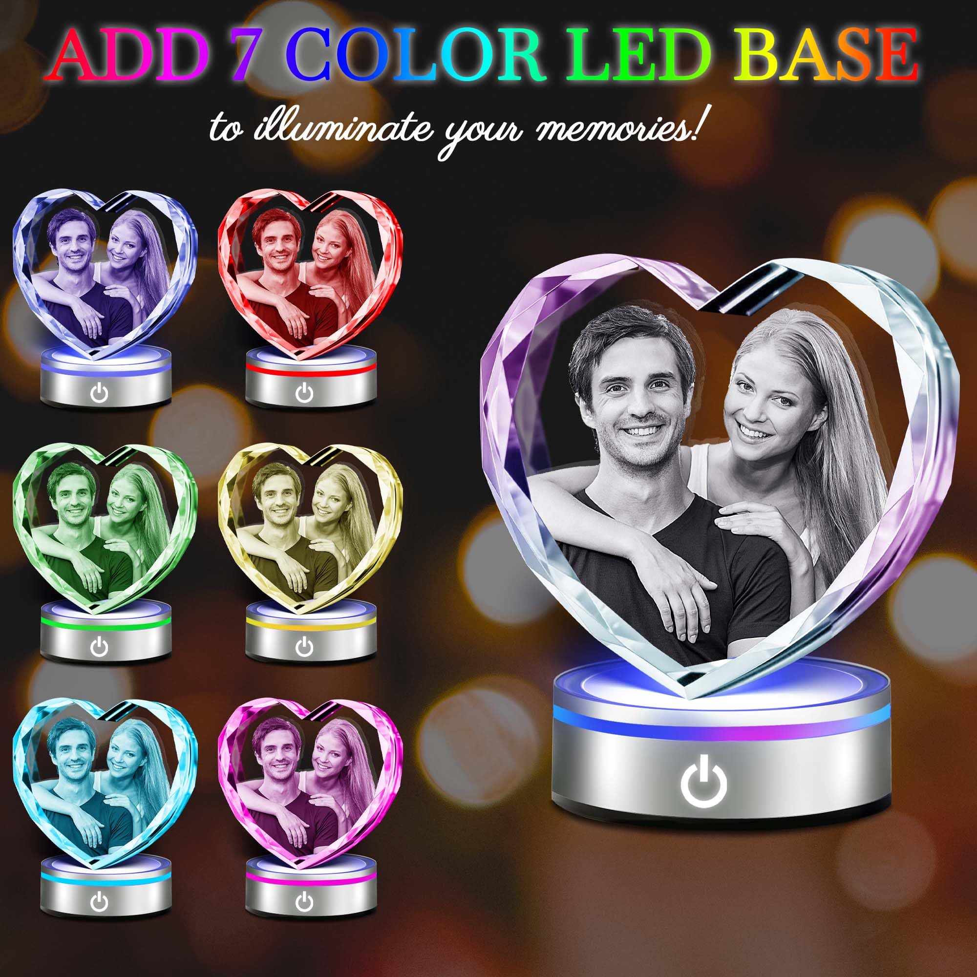Emoragifou Custom Crystal Photo Frame - Personalized Laser Engraved Heart Shape With LED Base, Gift For Mom, Dad, Couples - View #3