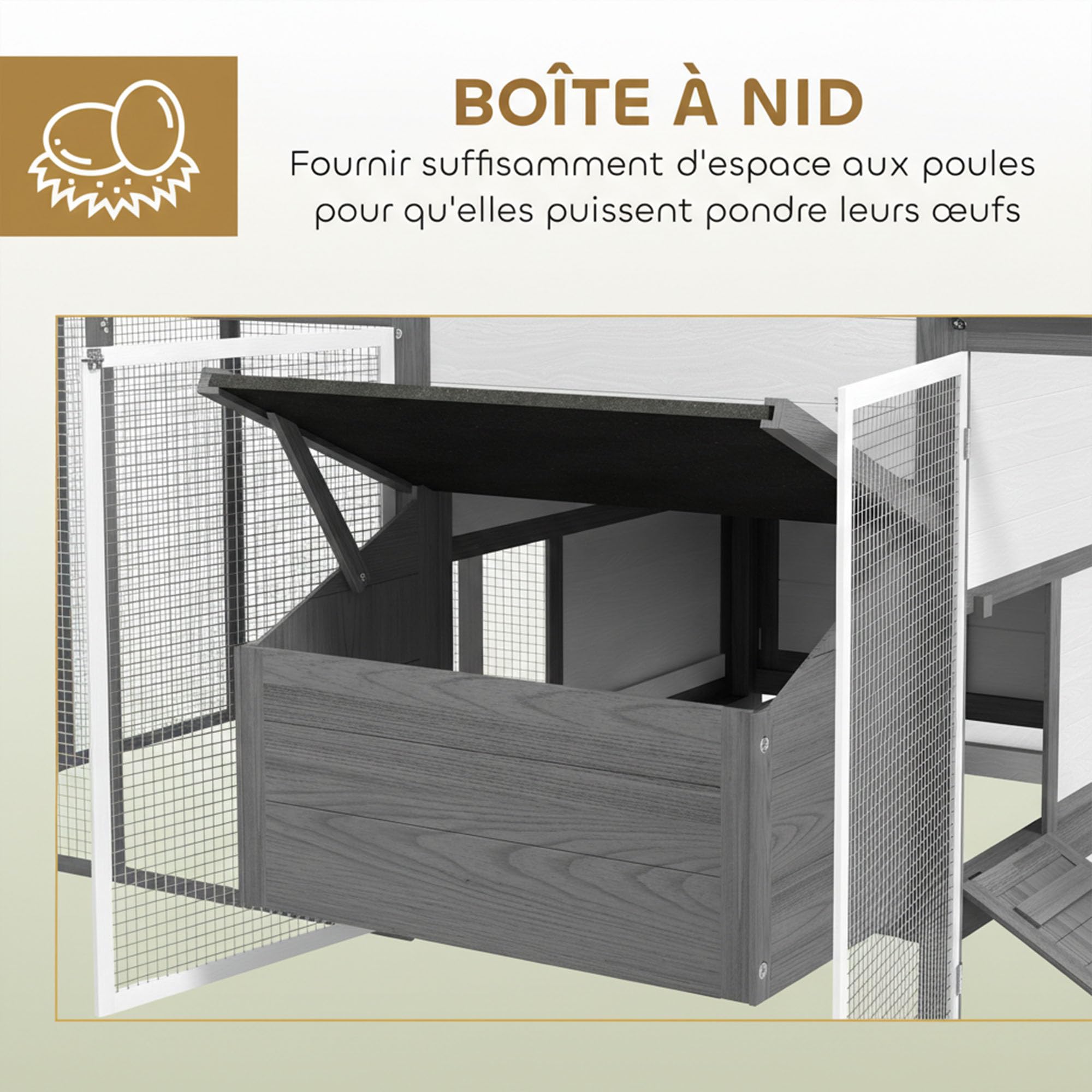 PawHut Poulailler en Bois avec pondoir 247 x 118 x 113,5 cm Gris