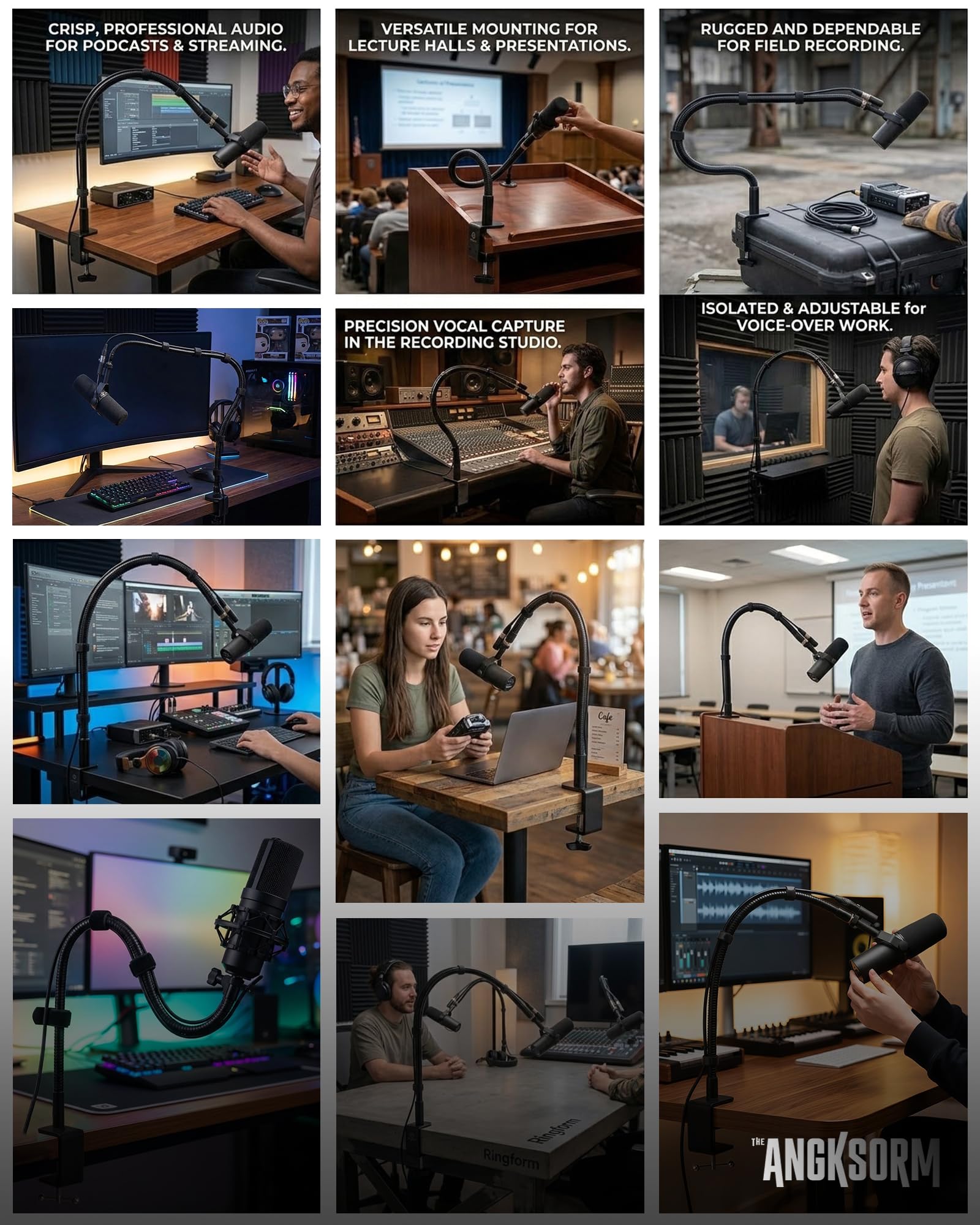 Soporte de micrófono flexible de cuello de cisne de 24 pulgadas con abrazadera de escritorio para podcasting, transmisión de radio, estudio de transmisión