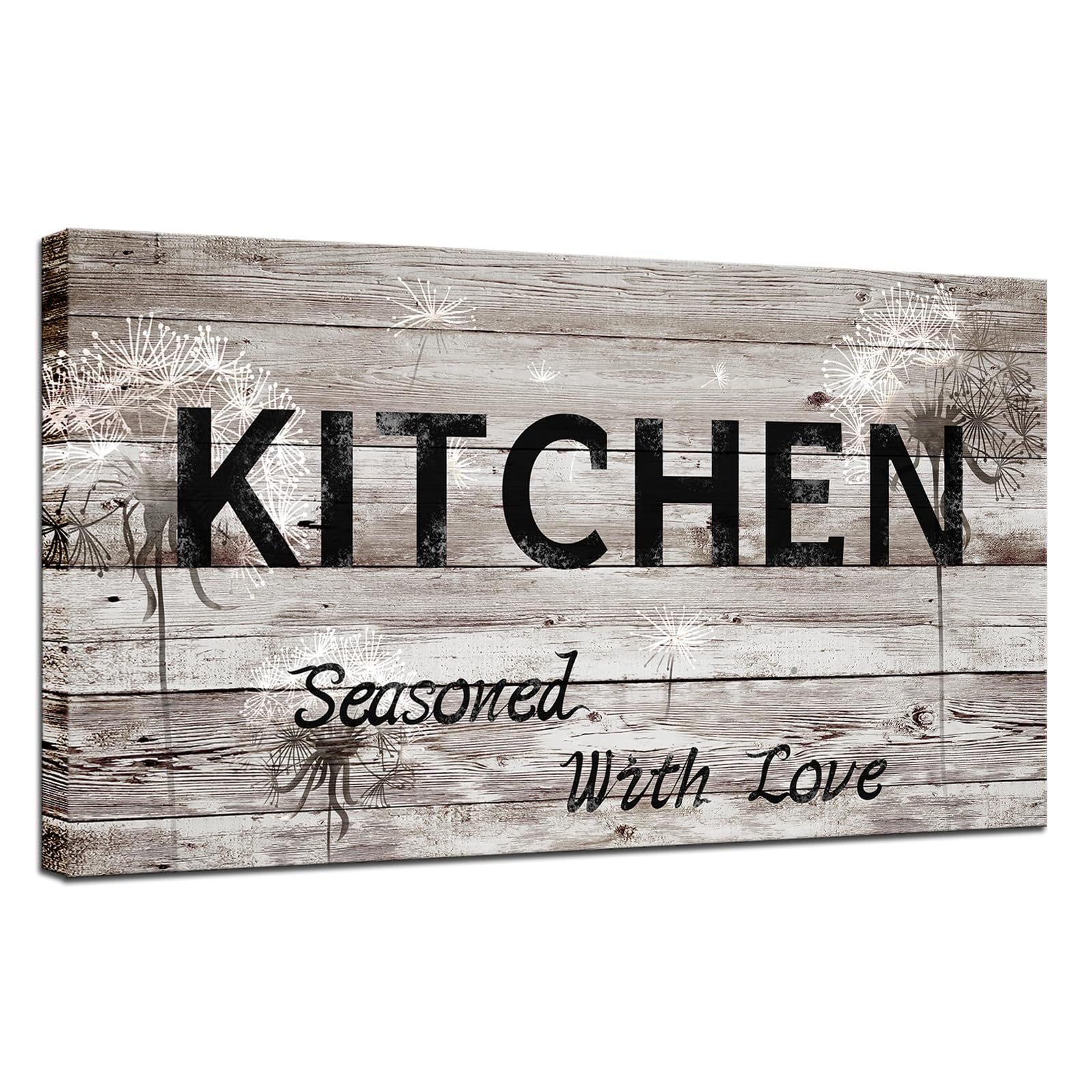 iHAPPYWALL Rústico Country Kitchen WallArt - Placa decorativa para cocina, diseño de diente de león, para decoración de granja, estirada y enmarcada, lista para colgar, 50,8 x 91,4 cm