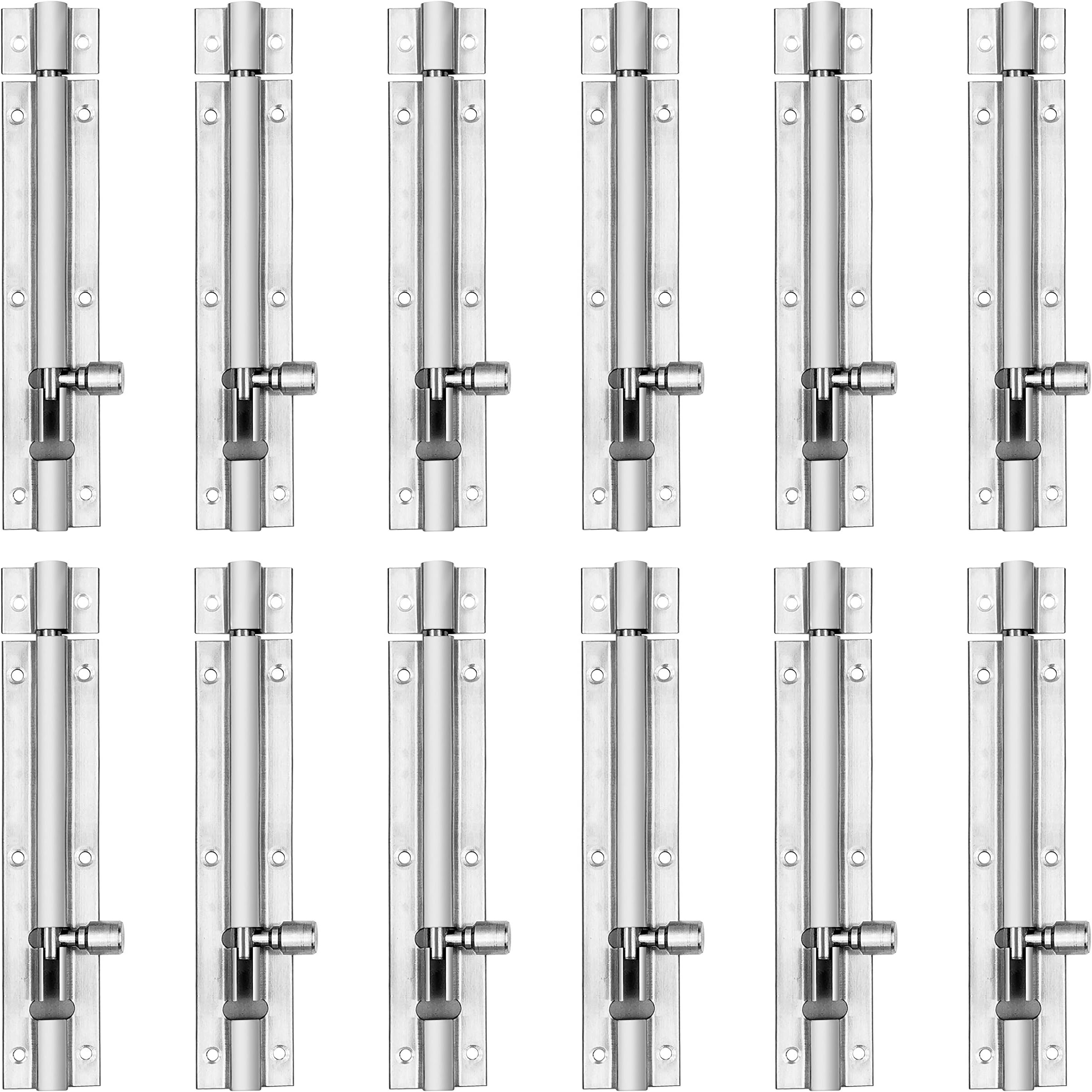 Atlantic Morden Plain Stainless Steel Tower Bolt 6 inch, Tower Bolt for Home, Office, Doors,Windows,Tower Bolt for Main Door and Bathroom, Easy to Fit (Two Tone Silver, Pack of 12 Pcs)