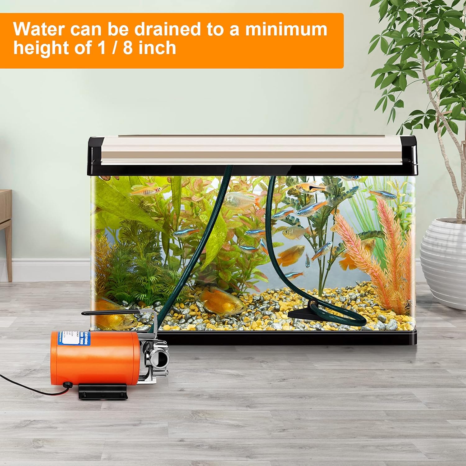 12V Water Pump 1/10 HP 330 GPH Water Transfer Pump With 3/4 inch Ports Suction Hose And Spare Impeller Electric Water Pump Utility Pump-Orange