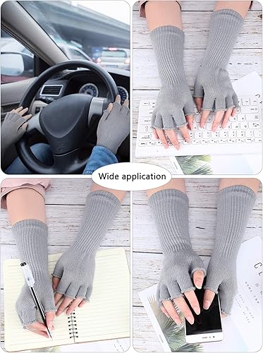 Miniatura 4 de Boao 4 pares de guantes largos de punto para mujer, sin dedos, guantes de invierno de medio dedo