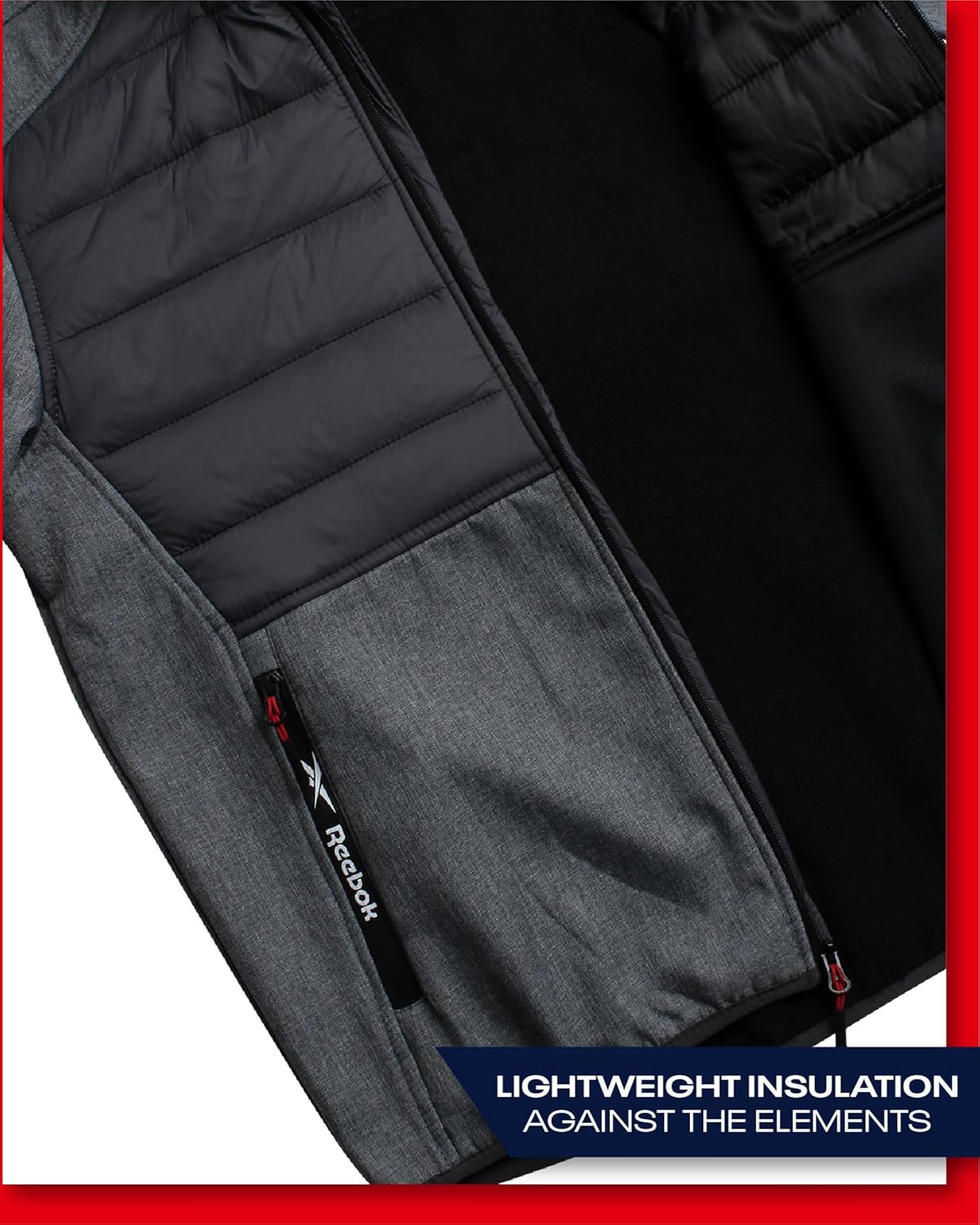 Reebok Men's Softshell Jacket - Lightweight Hooded Weather Resistant Jacket for Men with Nylon Quilted Chest (S-XXL) - Image 5