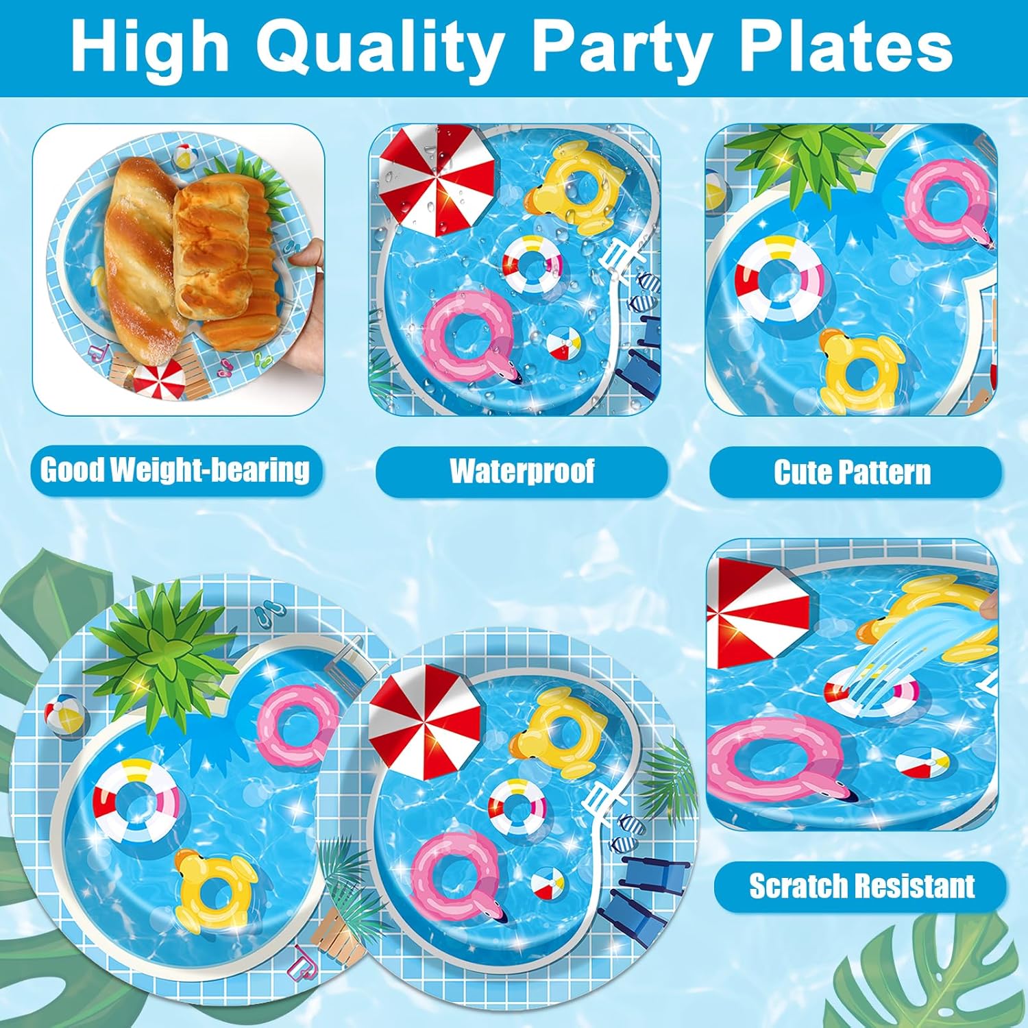 gisgfim 50 Guests Pool Party Supplies Summer Beach Plates and Napkins Forks Summer Pool Tableware Beach Ball Paper Disposable Plates for Splish Splash Birthday Baby Shower Party 200PCS