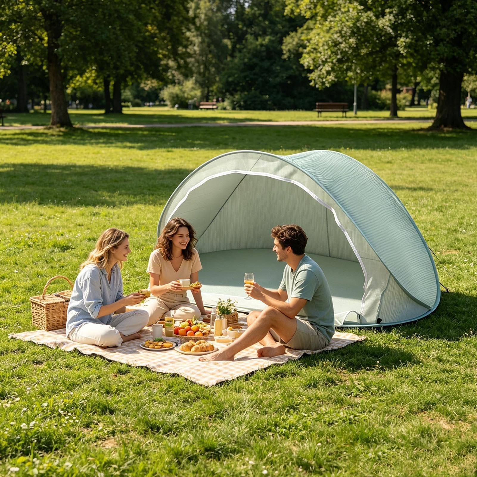 Tente de plage pare-soleil – Pare-soleil pliable portable pour la protection extérieure, idéal pour le camping, le pique-nique et les activités aquatiques au bord de la mer, dans l'étang ou dans le