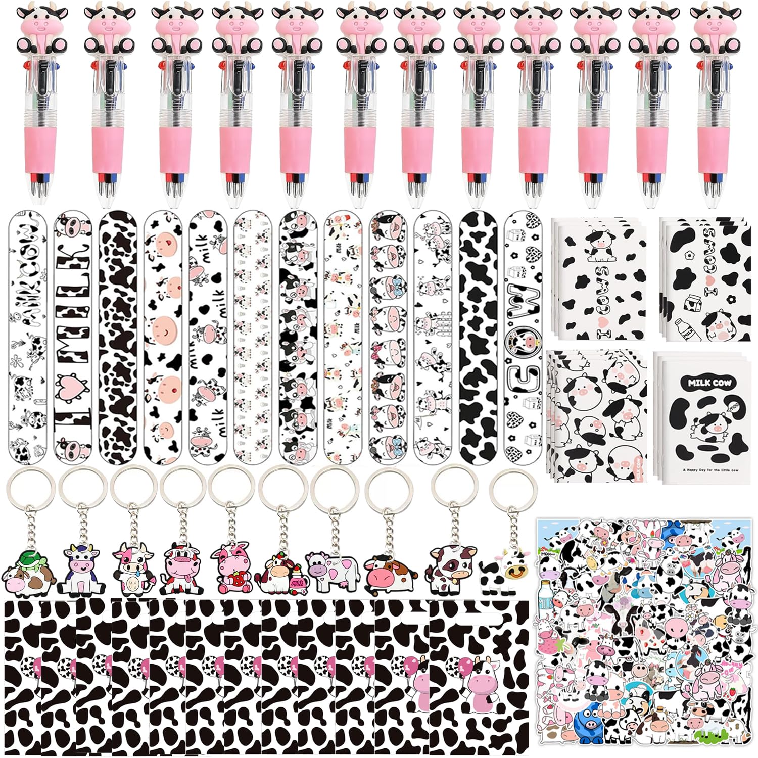 Anprola Cow Party Stationary Gift Supplies Set Include Notebooks Ballpoint Pens Stickers Keychains for 12 Guests Birthday Party Decorations Supplies Goodie Bag Pinata Fillers Stuffers Rewards