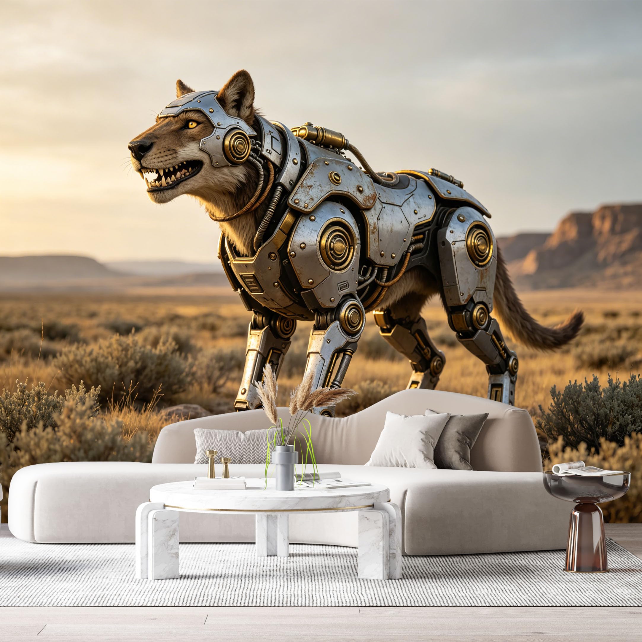 Custom Size Wall Mural Heavy Armored Wild Canine Beast Mech Cybernetic Animal Robot Art 3D Textured SciFi Style SelfAdhesive Art Prints Removable Large Wallpaper Esports Game Room Studio
