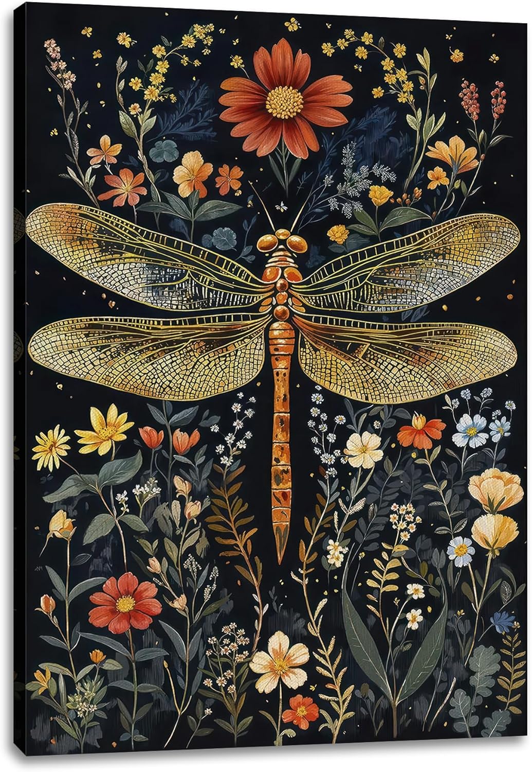 William Morris Dragonfly Canvas Wall Art, Dragonfly Print Paintings Wall Decor,William Morris Insect Pictures for Wall Living Room Bedroom Bathroom Home Decoration 16x24 inch( Stretched Canvas on A Wooden Frame)