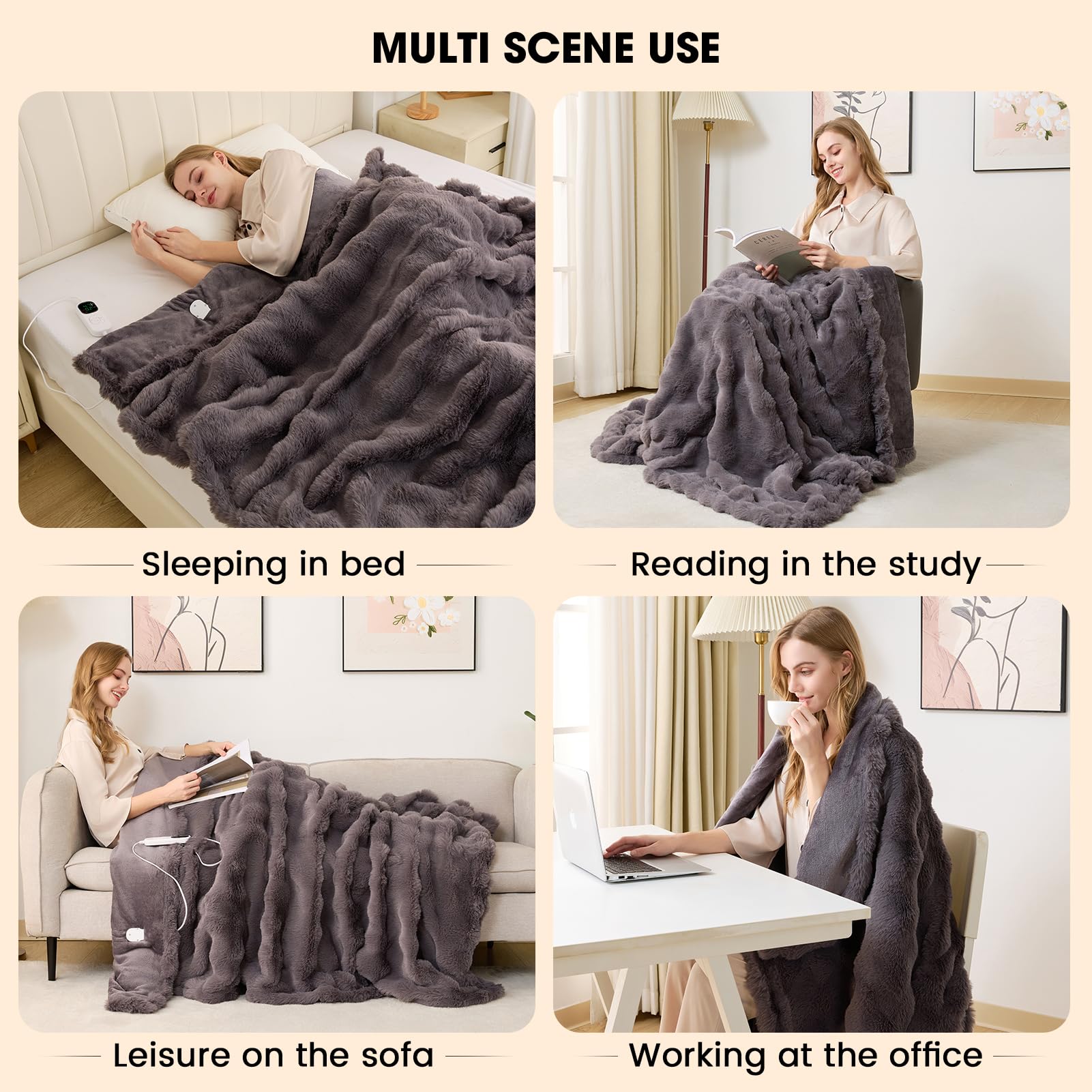 Uplayteck 150 x 200cm Coperta Riscaldante Elettrica, 6 Timer e 8 Impostazioni di Calore, Coperta Termica con Rimozione Acari e Modalità Sleep, Spegnimento Automatico, Riscaldamento Rapido