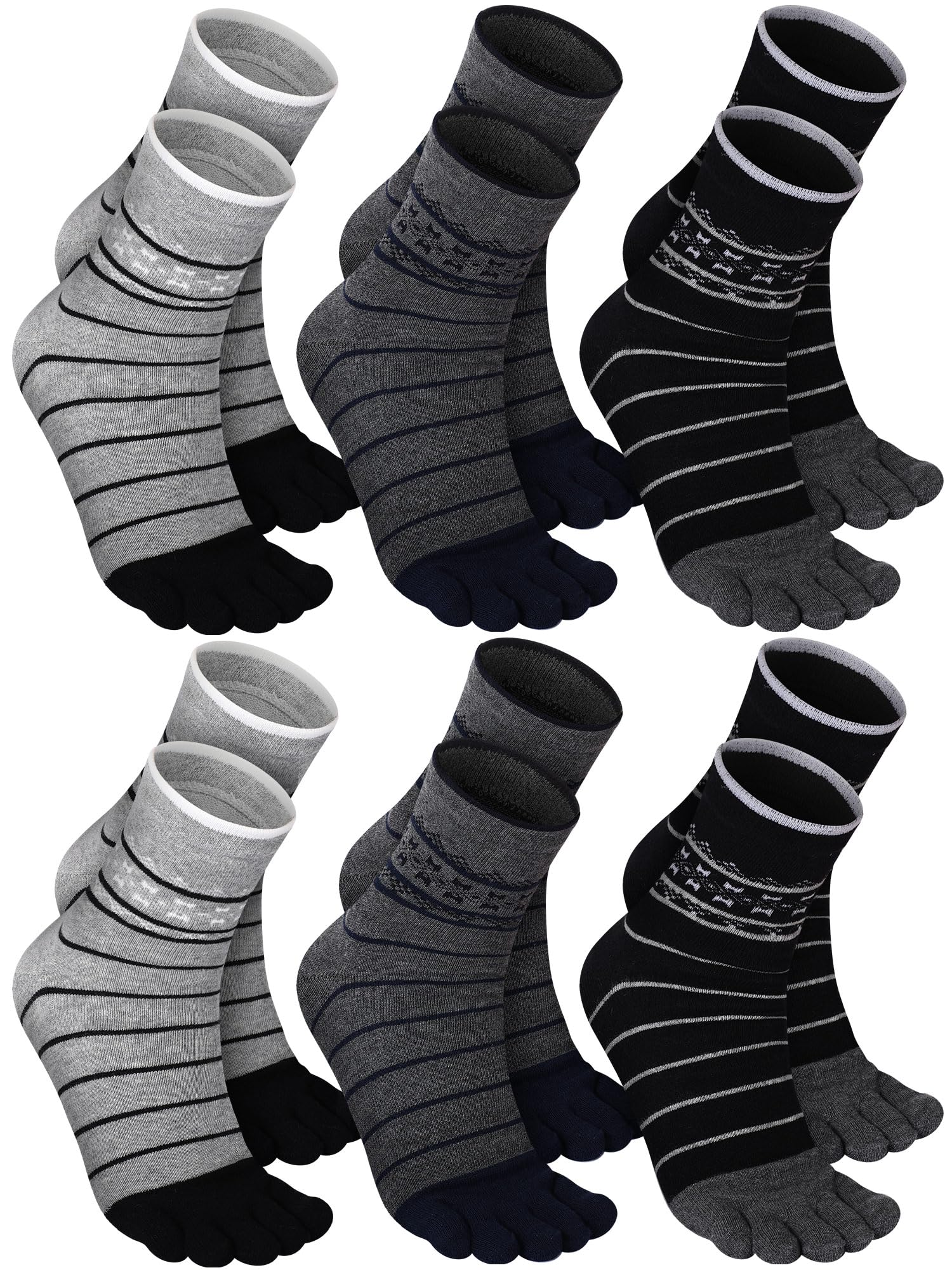 Fourluoo 6 Pairs Women Cotton Athletic Toe Socks