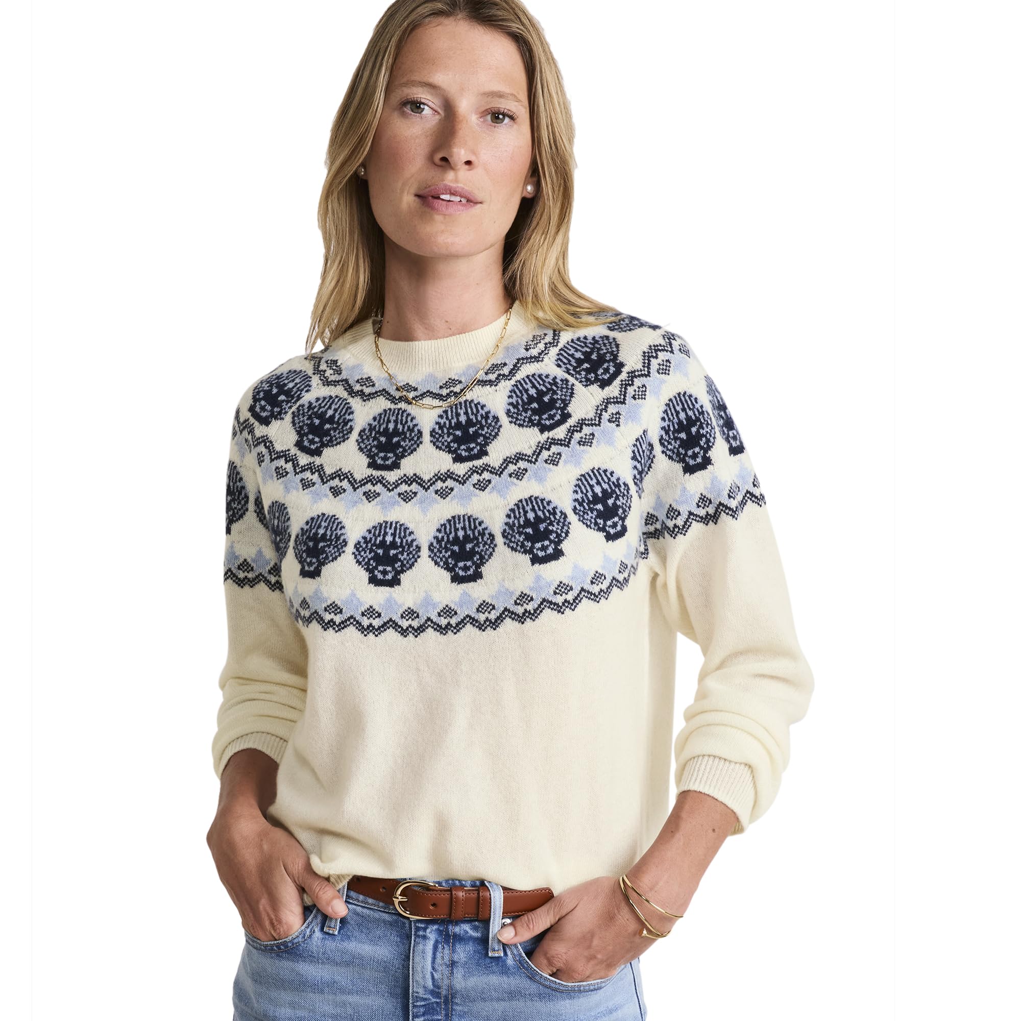 vineyard vines Womens Seaspun Cashmere Shell Intarsia Crew Sweater
