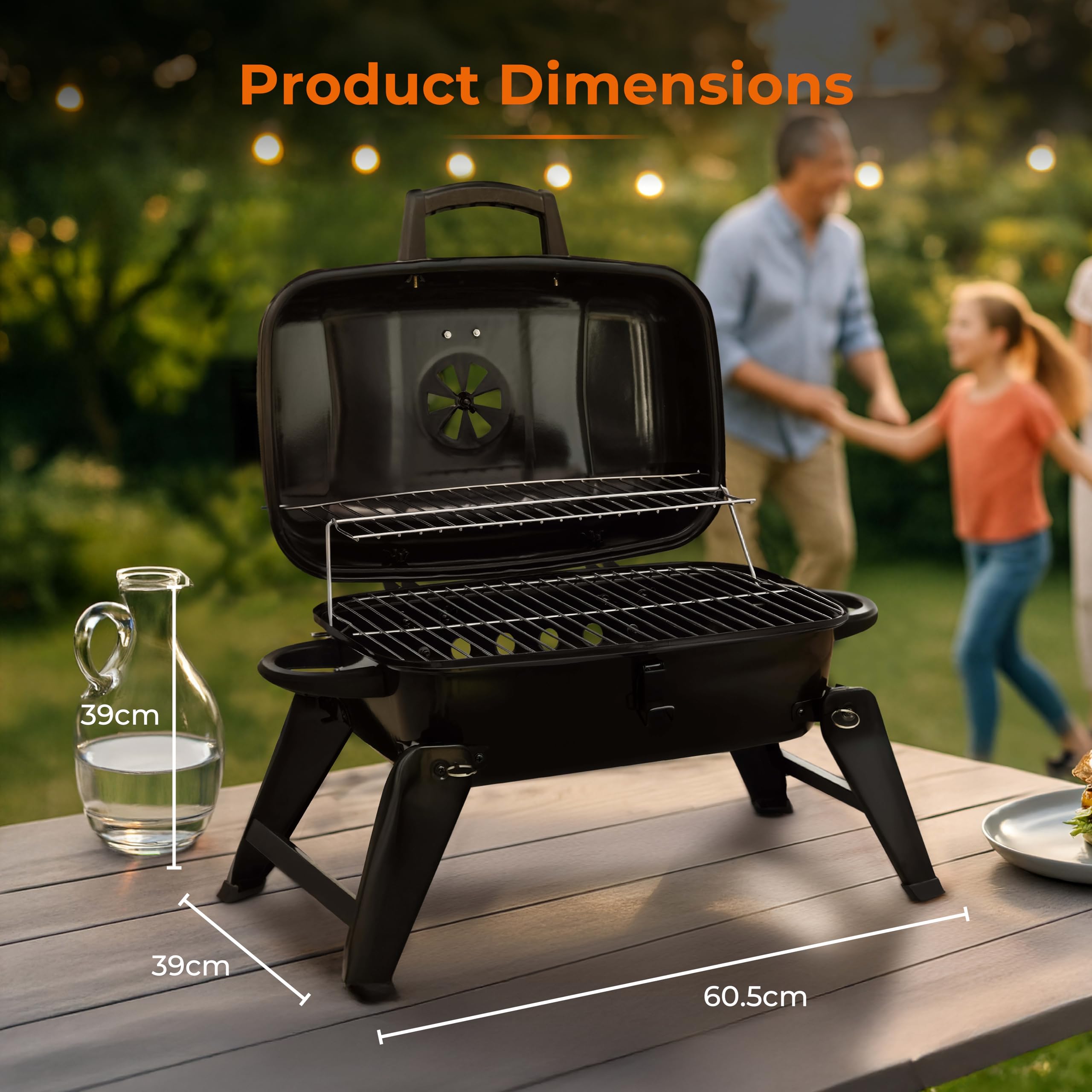 Tower T978539 - Griglia compatta a carbone con gambe pieghevoli e design portatile, colore: Nero