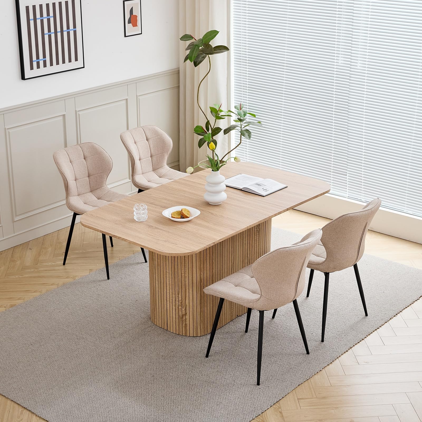 GrandCA HOME Tavolo da Pranzo Rettangolare con Angoli Arrotondati, Tavolo da Pranzo Moderno Cucina da 160 cm con Base in Legno, Ampio Piano di Lavoro in MDF, per 4-8 Persone, Venature del Legno Chiaro