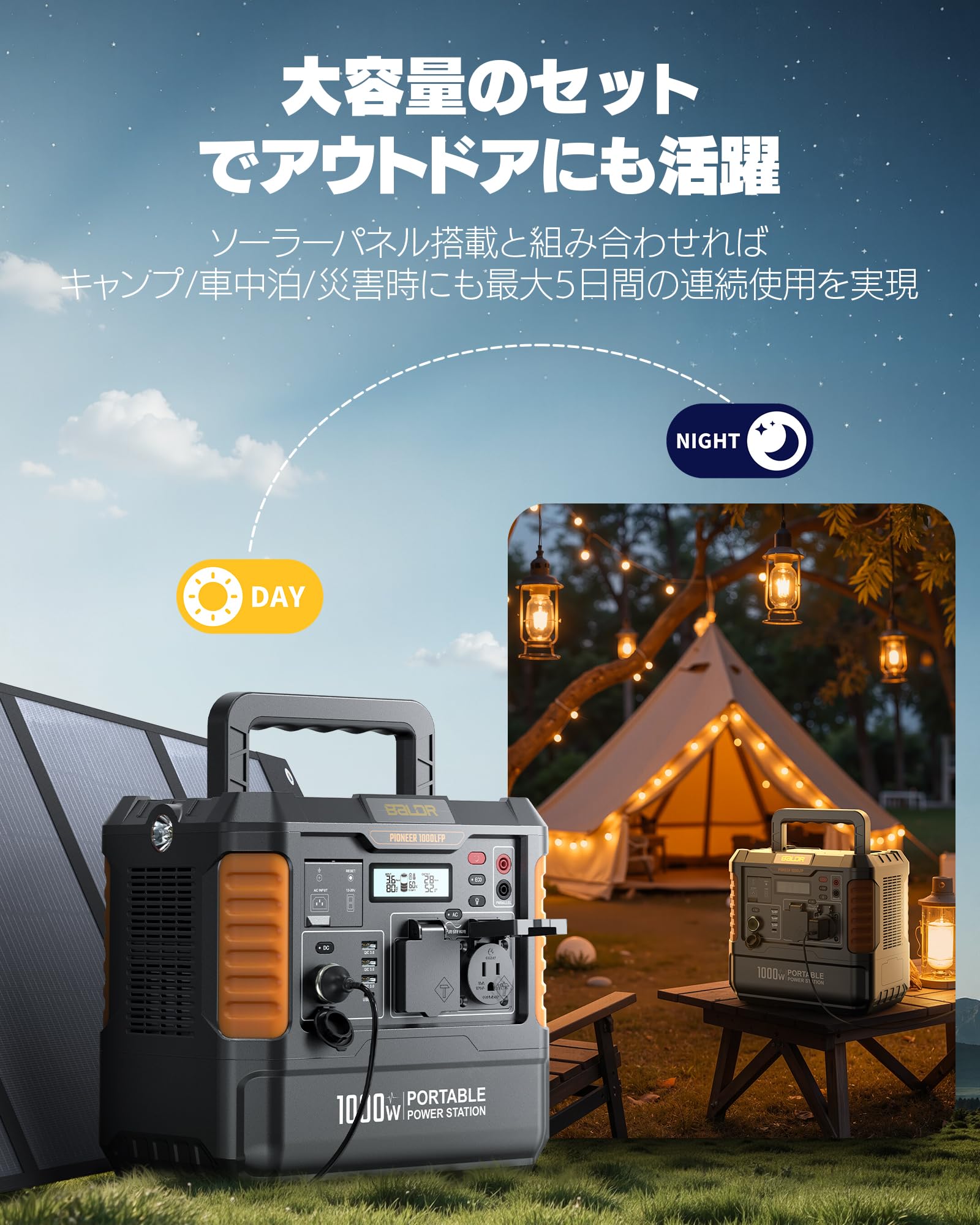 Amazon.co.jp: BALDR ポータブル電源ソーラーパネルセット キャンプ/車