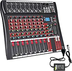 VEDO Console de mistura,8 Canais Mixer Profissional para Shows ao Vivo, Karaokê - USB/Bluetooth, Efeito de Reverb, Saída de Monitoração, Controle de Som Estúdio e Palco (Alimentação 110V/127V/220V)