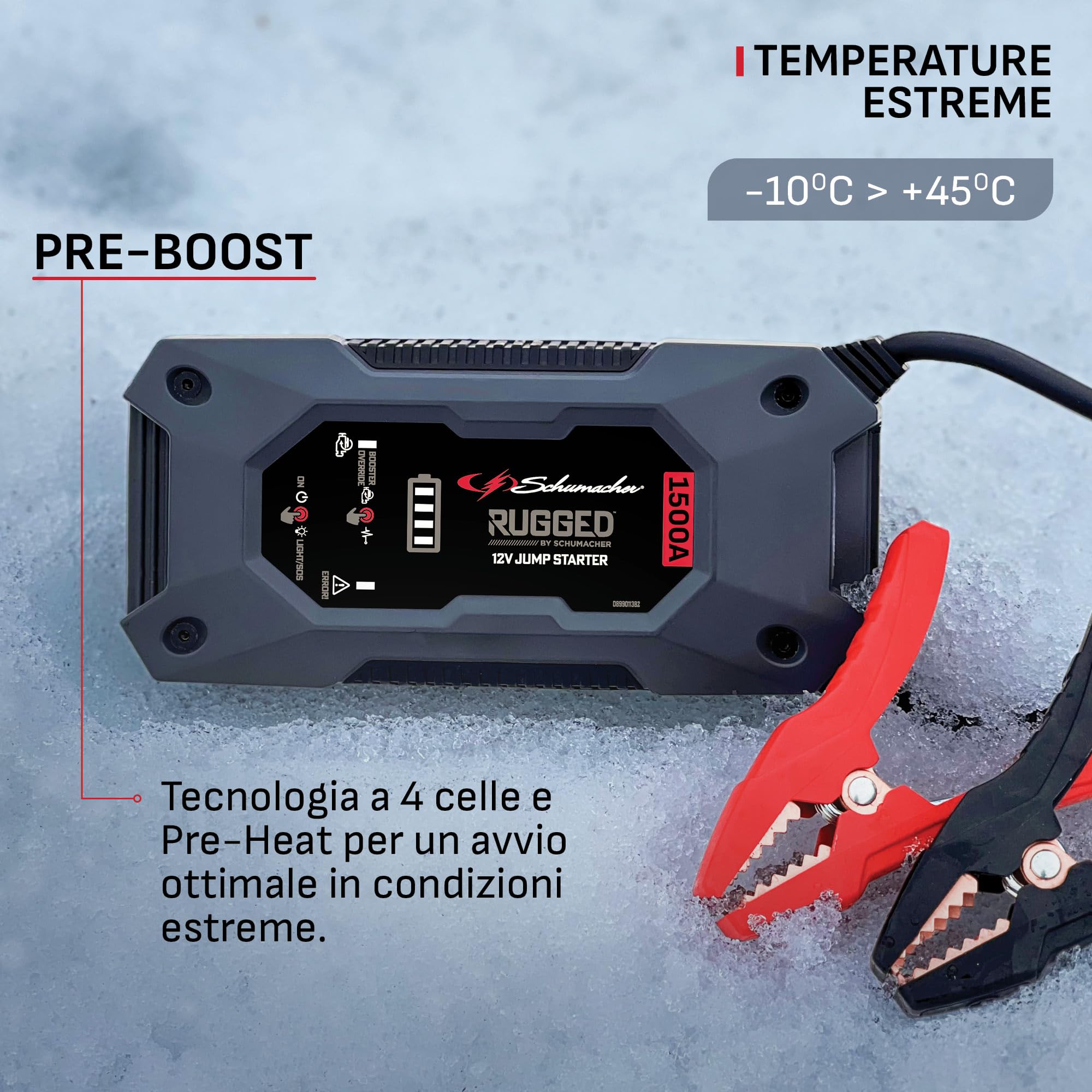 Schumacher Electric SBX462 - Avviatore Auto 1500A 12V - Booster al Litio con Morsetti Sicuri - Motori Benzina 8L / Diesel 6L - USB, LED - Modalità Override e Pre-Boost