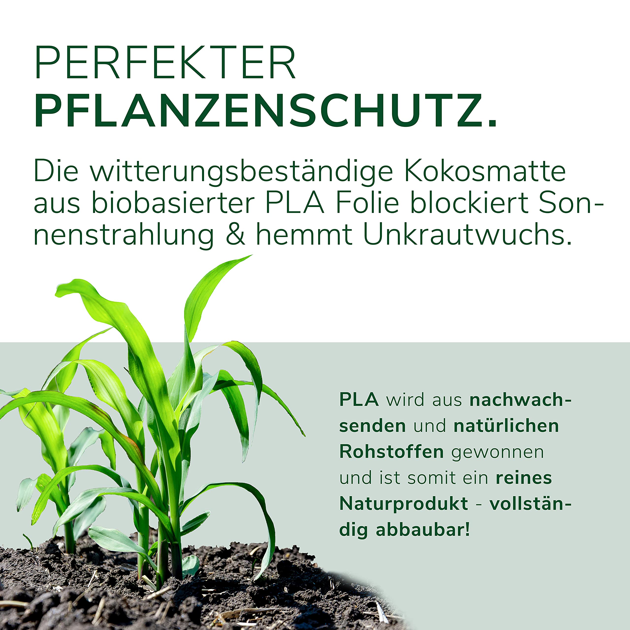 Natursache Kokos Unkrautschutz-Matte auf biobasierter PLA Folie 1,00 x 10,00m I Ideal als Unkrautschutz, zum Anlegen von Beeten, zur Anzucht von Pflanzen & als Winterschutz für Pflanzen