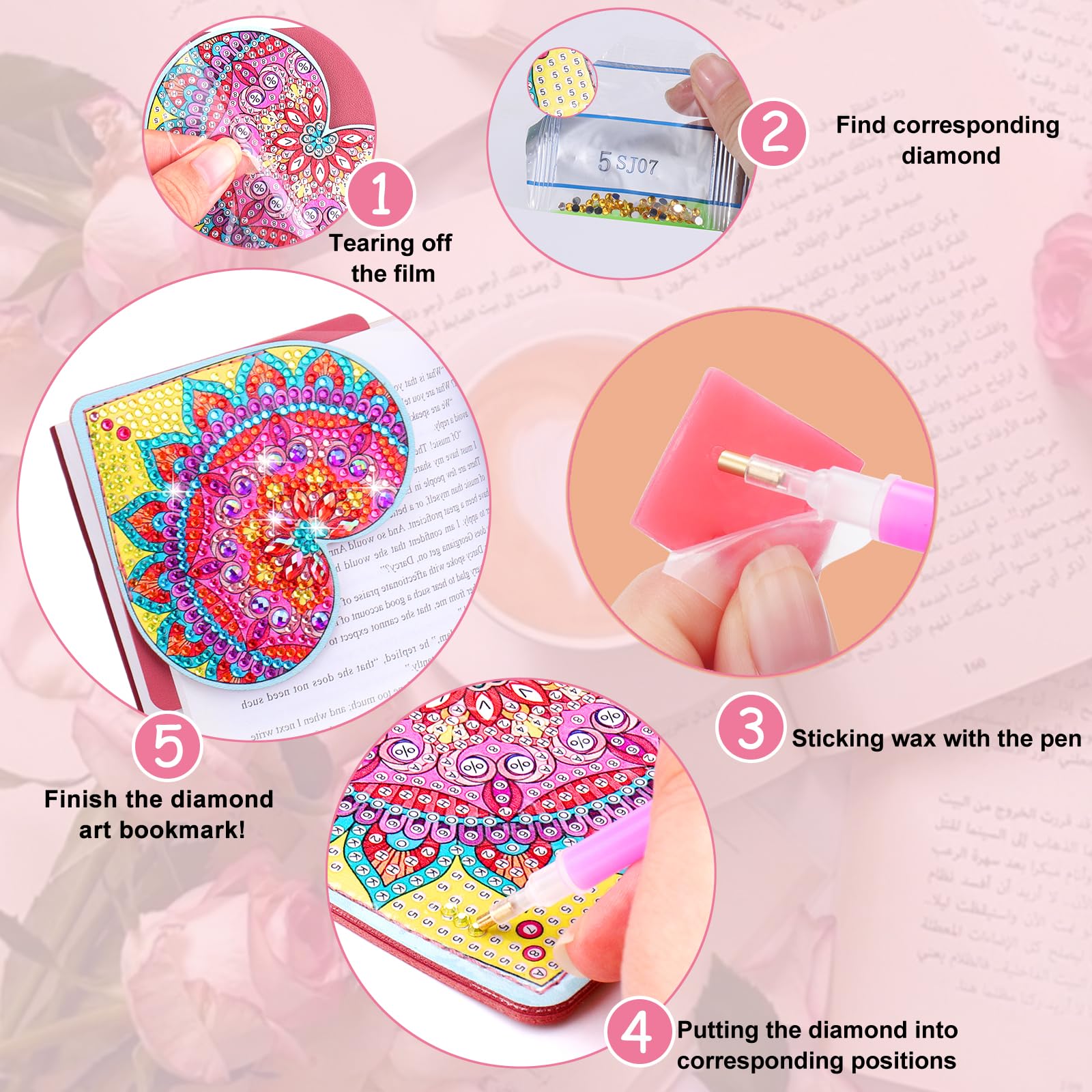 LINGFANG 4-Pack Diamond Painting Bookmarks – Leather DIY Bookmark Kits For Adults, Beginners - View #2